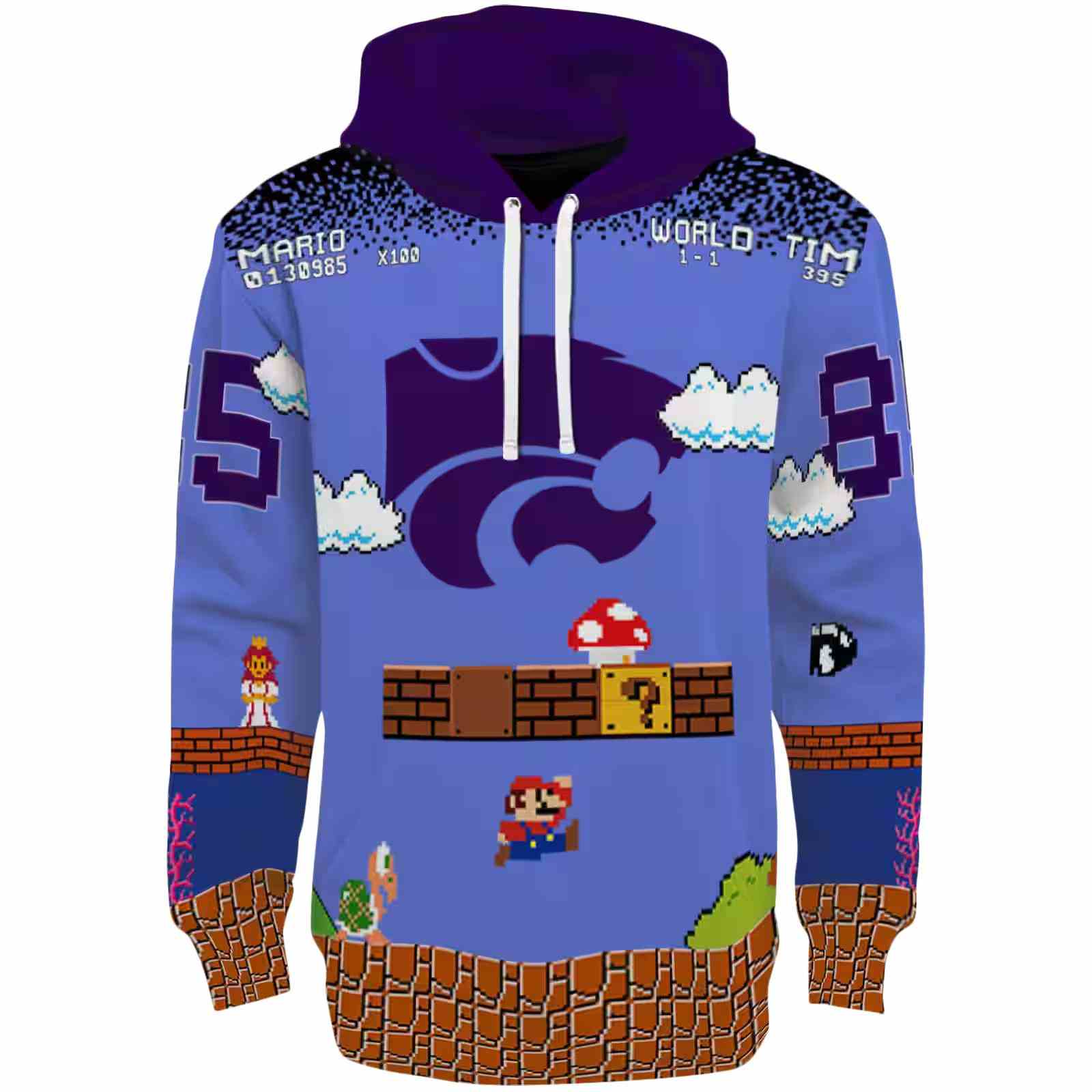 Customized Kansas State Wildcats Mario Blue Black Hoodie