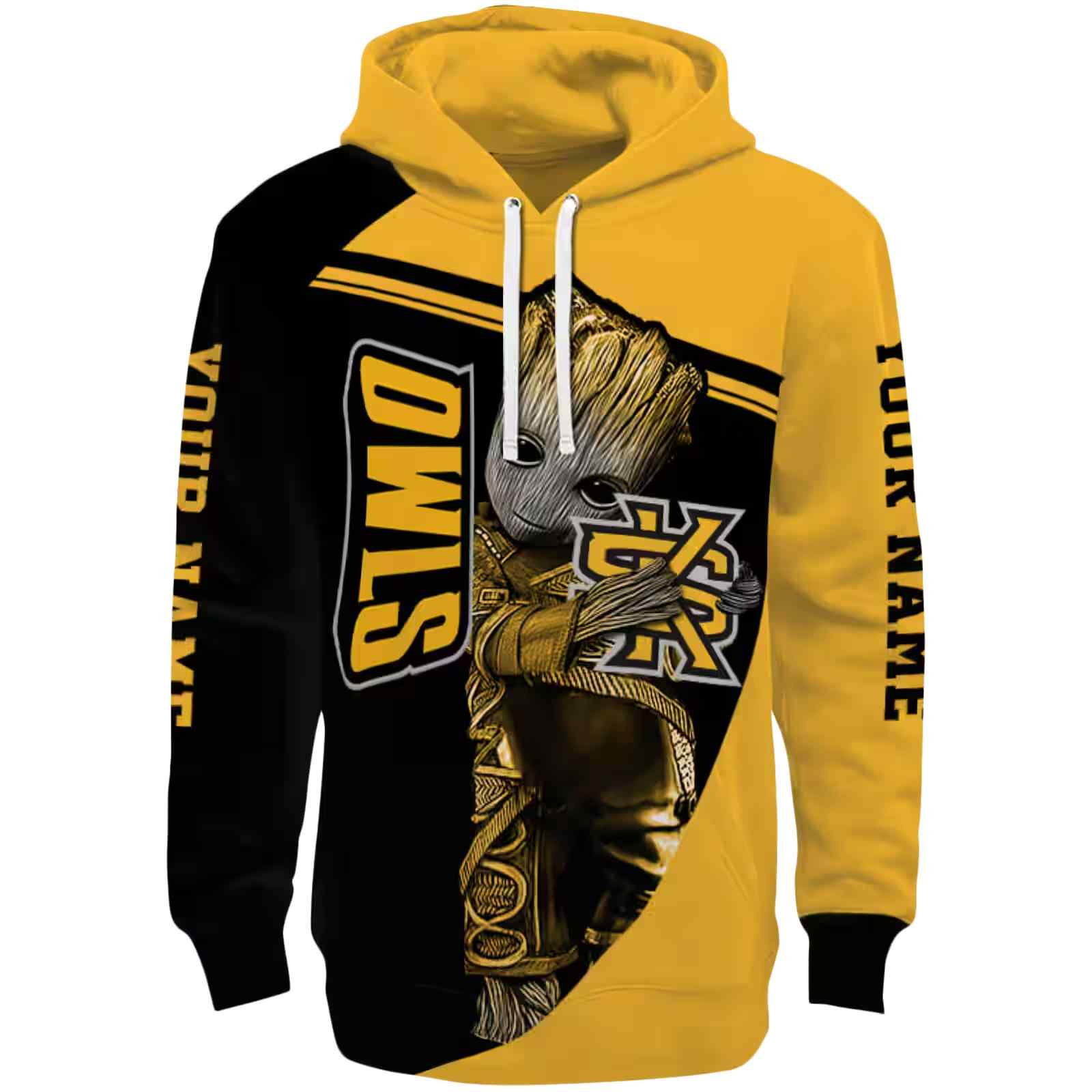 Customized Kennesaw State Owls Groot Gold Hoodie