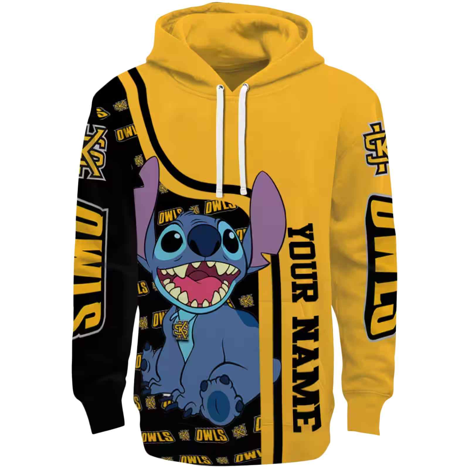 Customized Kennesaw State Owls Stitch Gold Hoodie