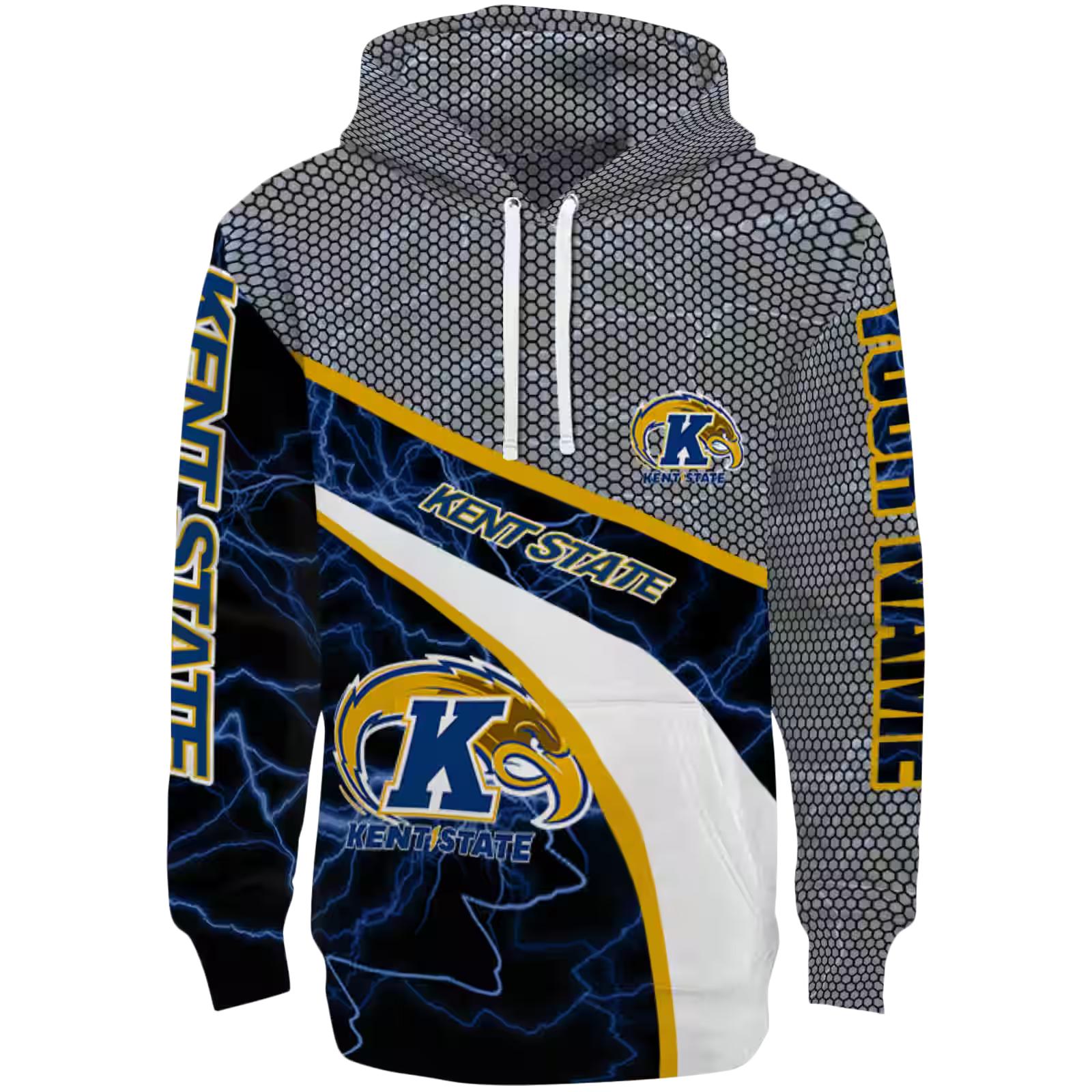 Customized Kent State Golden Flashes Hexagonal Mesh Navy Blue Black Gray Hoodie