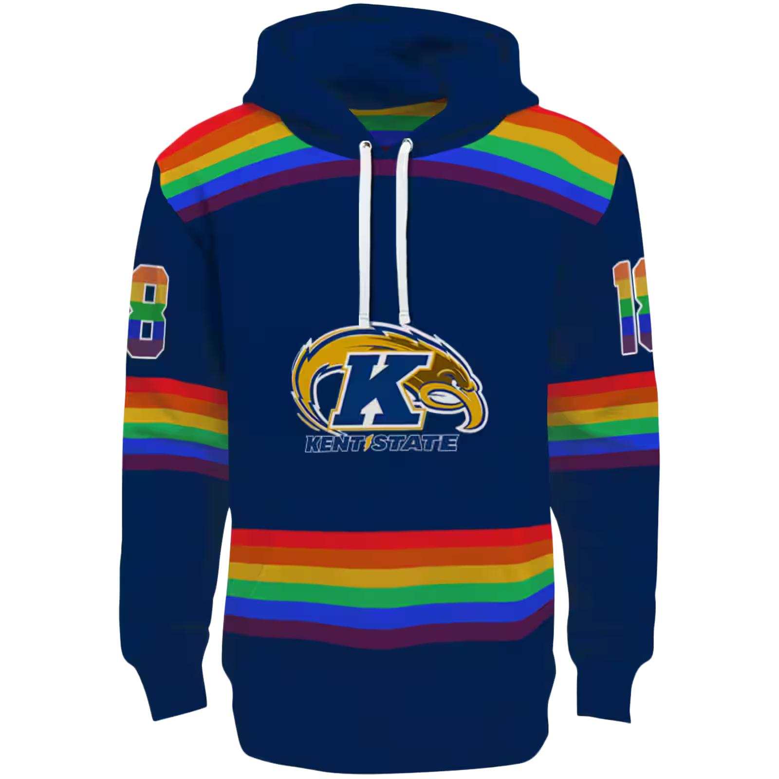 Customized Kent State Golden Flashes Rainbow Stripes Navy Blue Hoodie