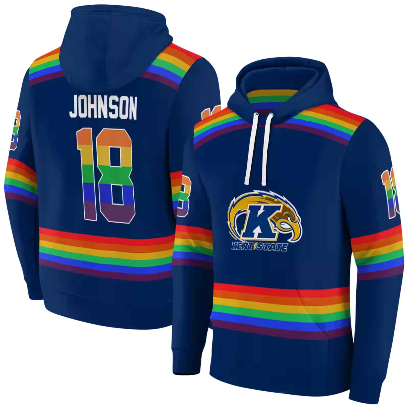 customized kent state golden flashes rainbow stripes navy blue hoodie fashion forward