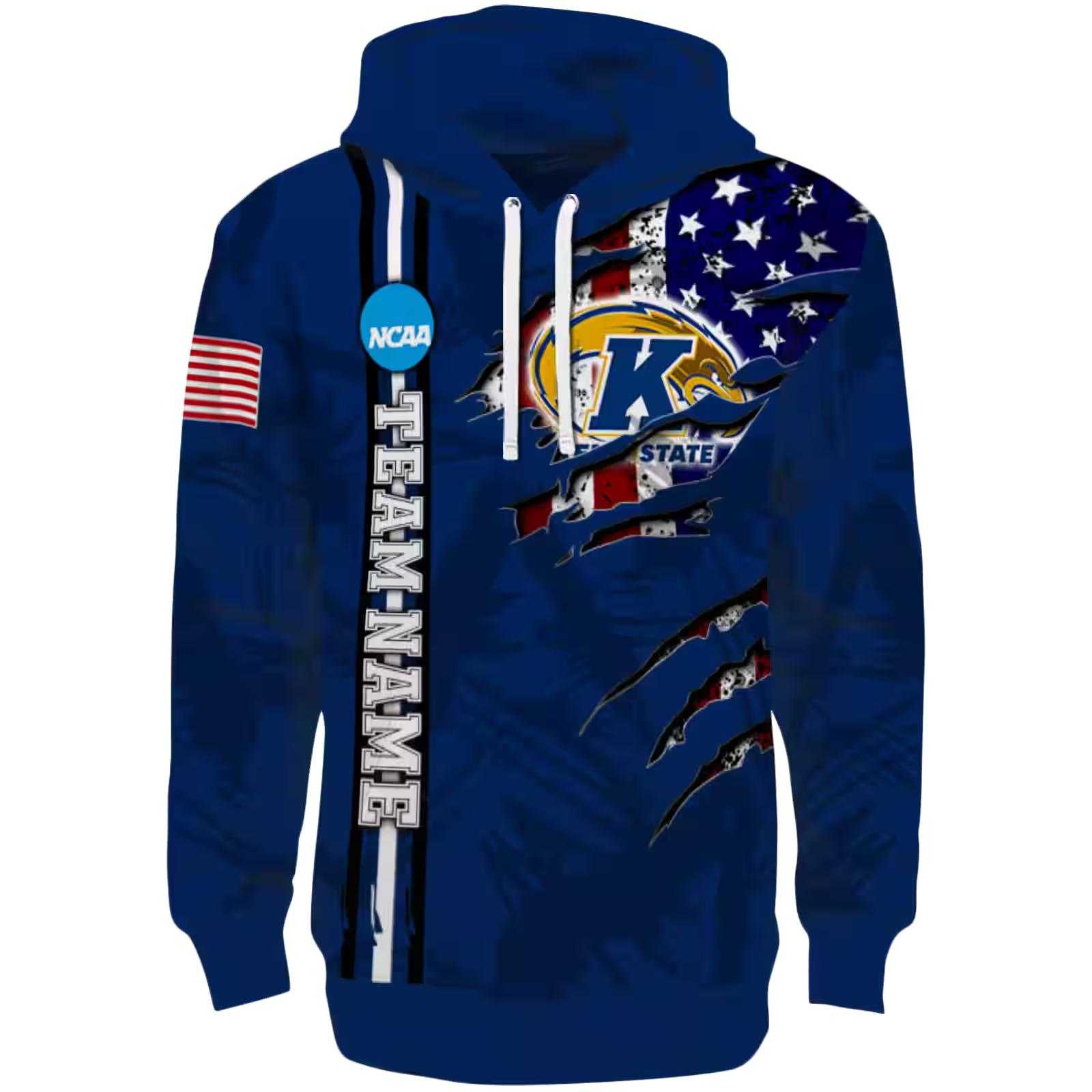 Customized Kent State Golden Flashes Ripped Flag Navy Blue Hoodie