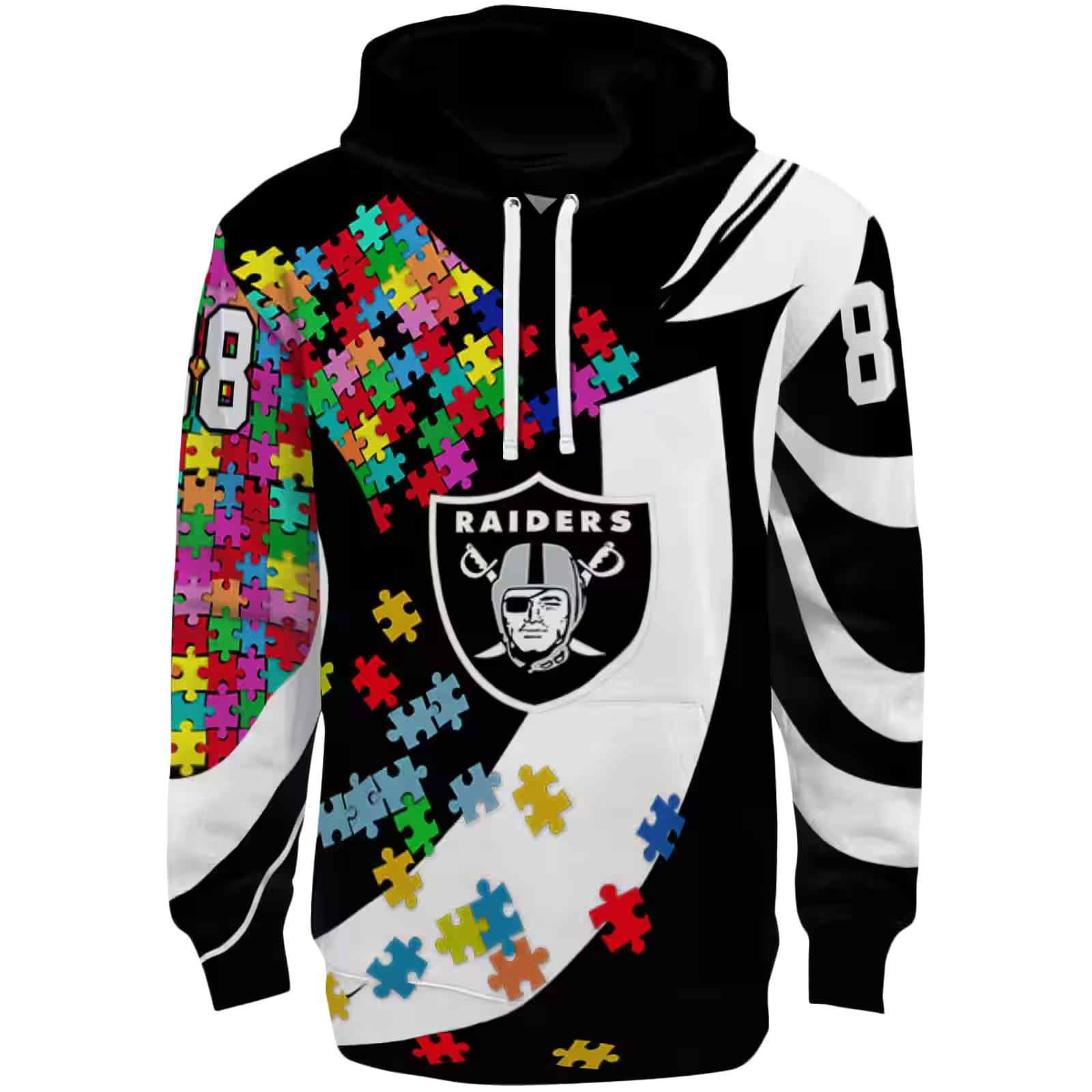 Customized Las Vegas Raiders Puzzle Pieces Black Hoodie