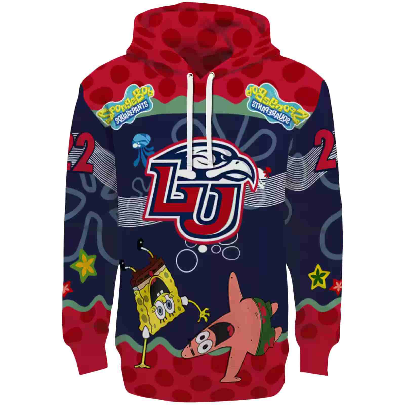 Customized Liberty Flames Spongebob Patrick Star Red Navy Hoodie