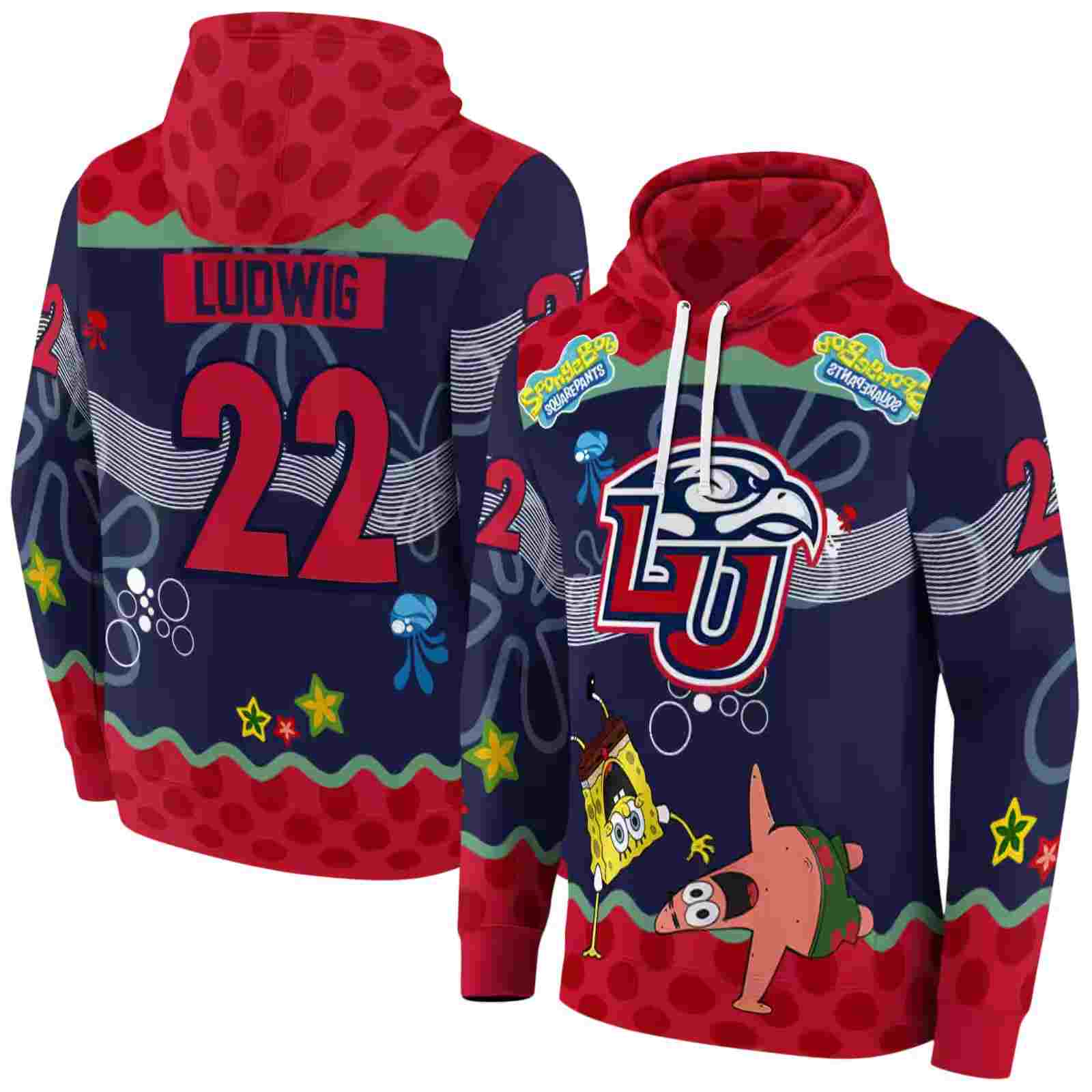 customized liberty flames spongebob patrick star red navy hoodie fashion forward