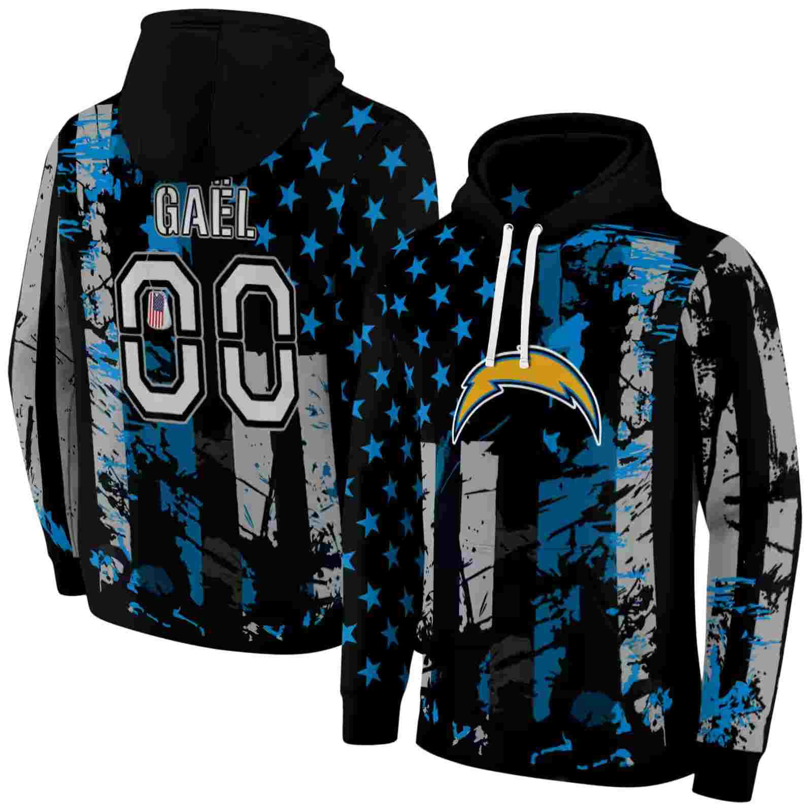 customized los angeles chargers distressed flag blue black hoodie fashion forward