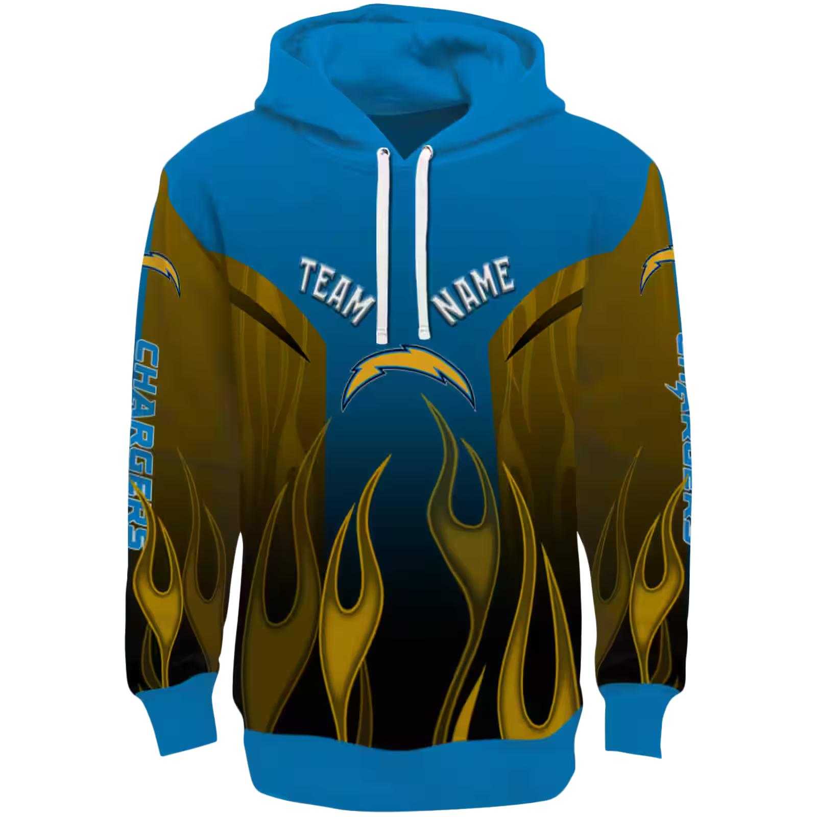 Customized Los Angeles Chargers Flame Design Blue Hoodie