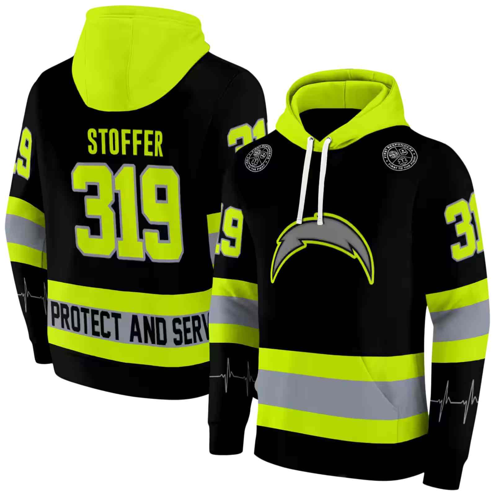 customized los angeles chargers safety motif black neon green hoodie fashion forward