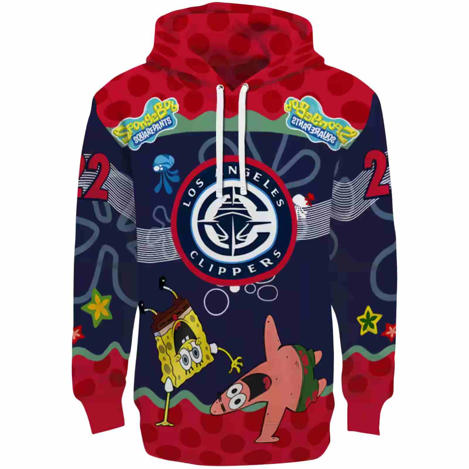 Customized Los Angeles Clippers Spongebob Patrick Star Red Navy Hoodie