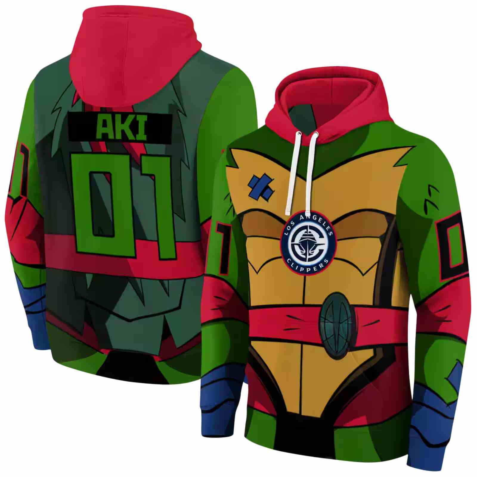 customized los angeles clippers superhero armor red green hoodie fashion forward