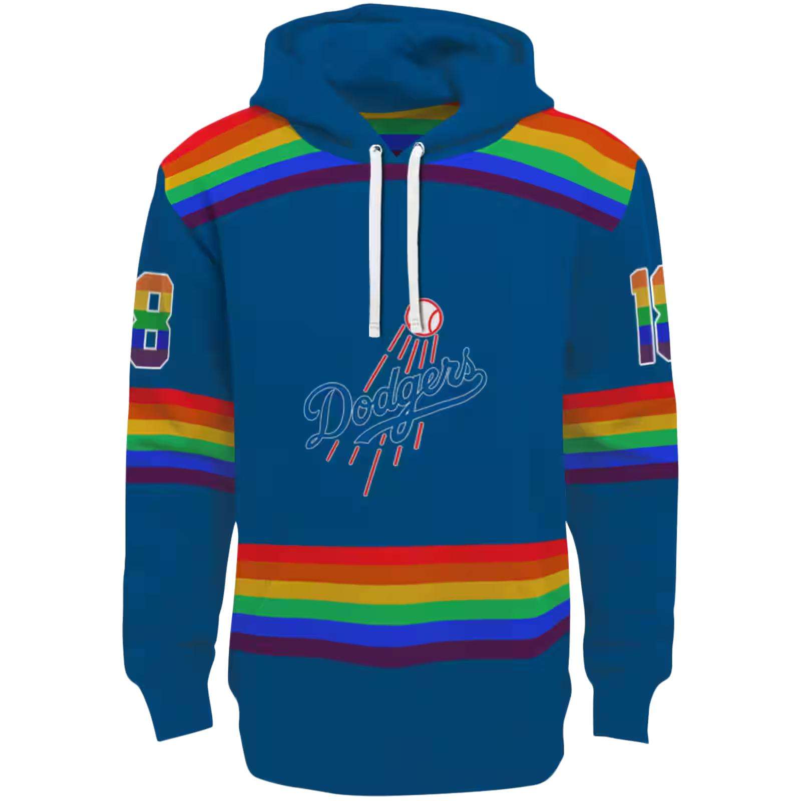 Customized Los Angeles Dodgers Rainbow Stripes Blue Hoodie