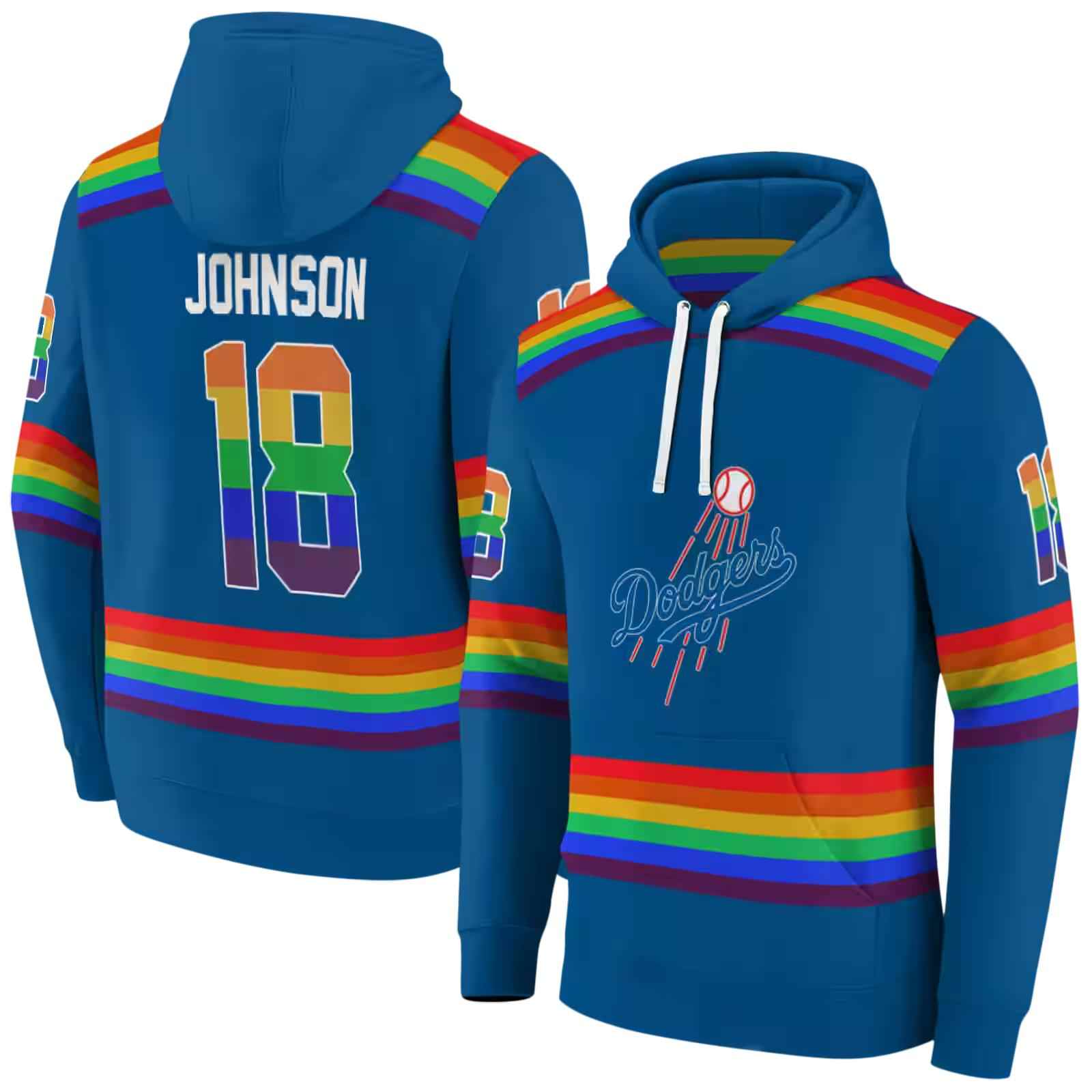 customized los angeles dodgers rainbow stripes blue hoodie fashion forward