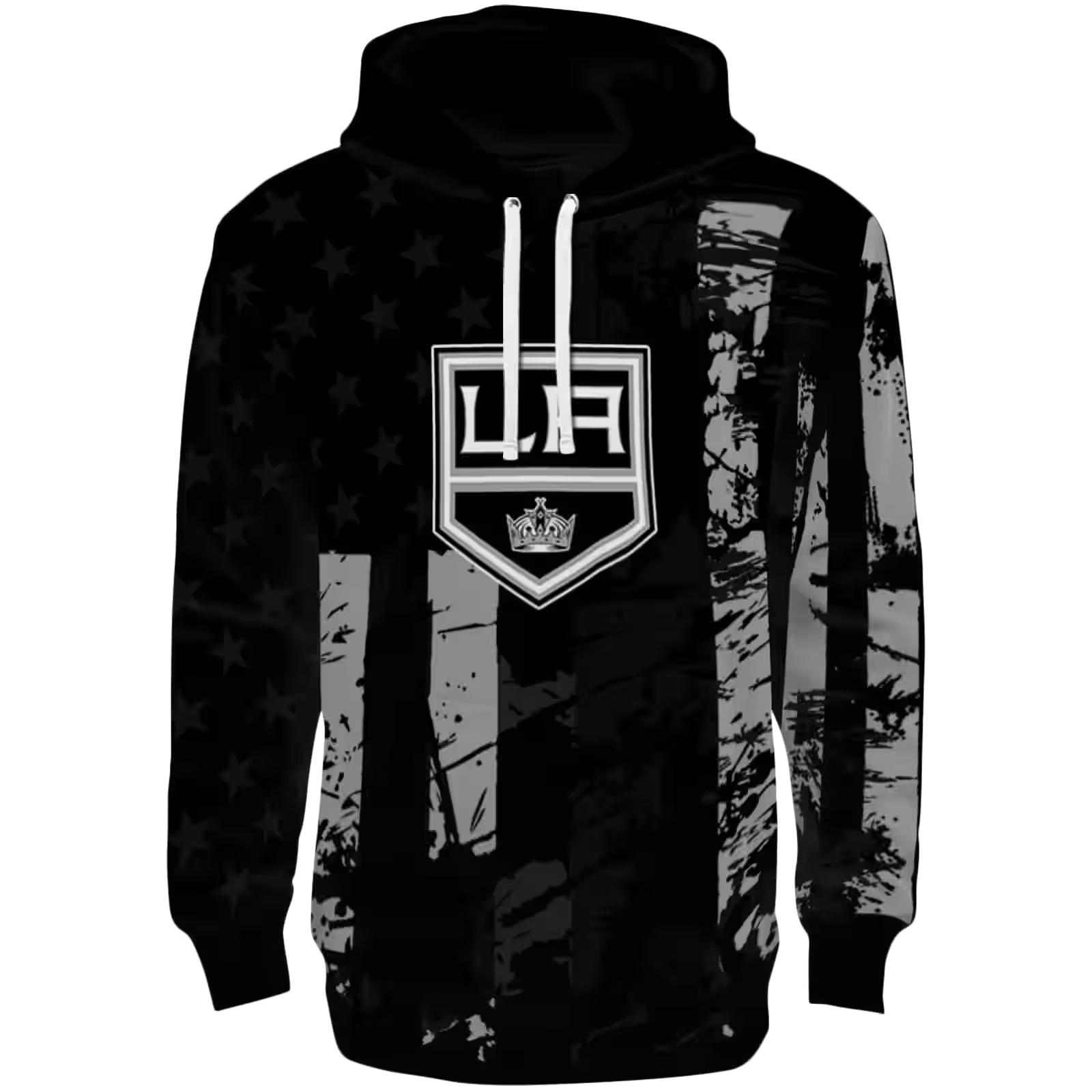 Customized Los Angeles Kings Distressed Flag Black Hoodie