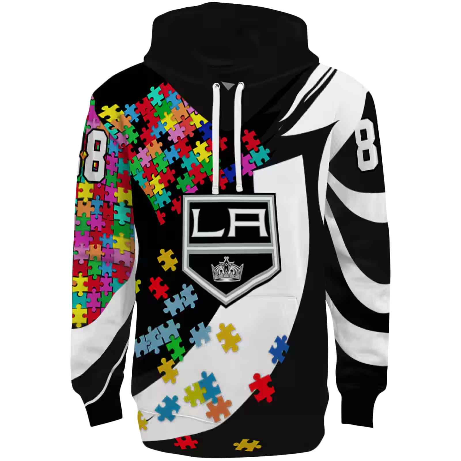 Customized Los Angeles Kings Puzzle Pieces Black Hoodie