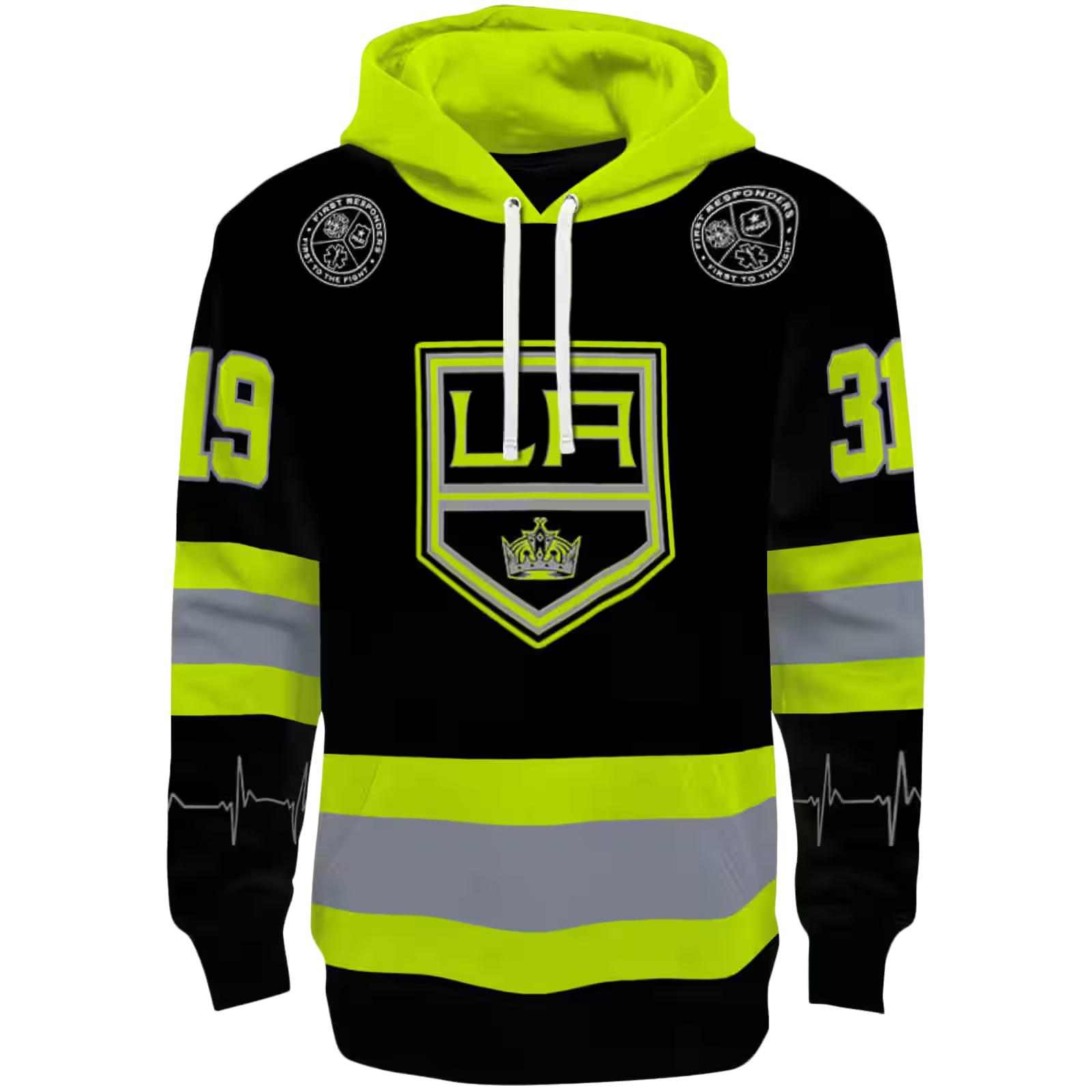 Customized Los Angeles Kings Safety Motif Black Neon Green Hoodie