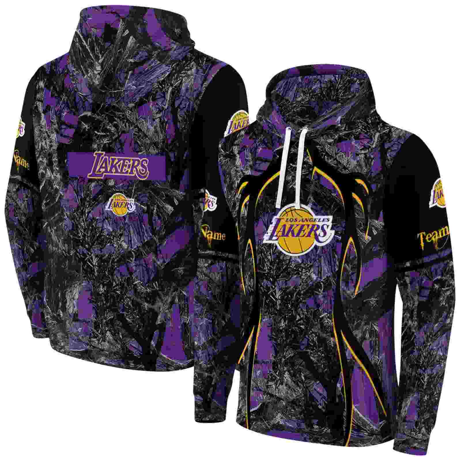 customized los angeles lakers hunting theme purple black hoodie fashion forward