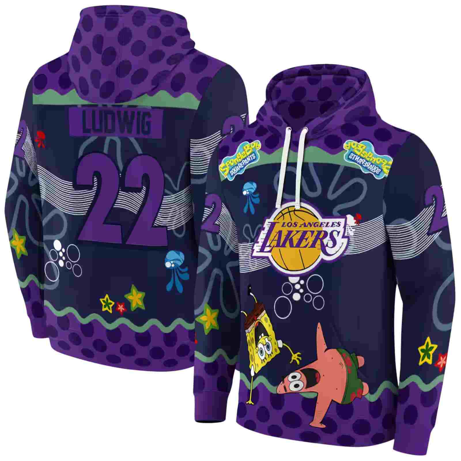 customized los angeles lakers spongebob patrick star purple navy hoodie fashion forward