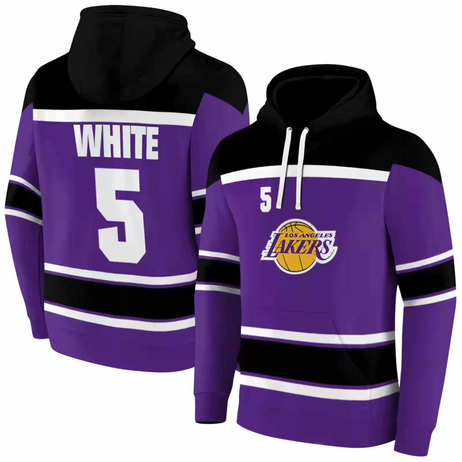 customized los angeles lakers striped pattern purple hoodie fashion forward