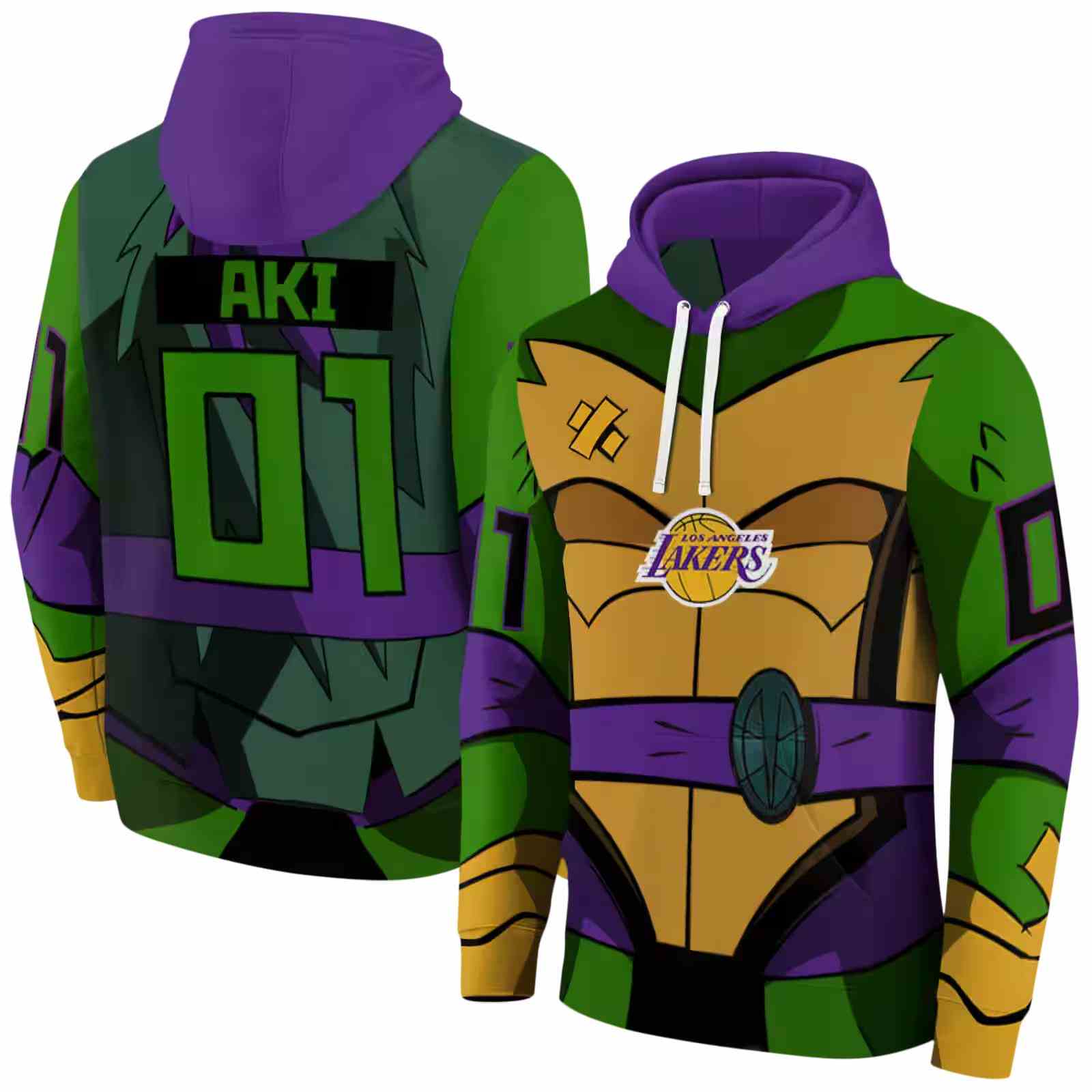 customized los angeles lakers superhero armor purple green hoodie fashion forward