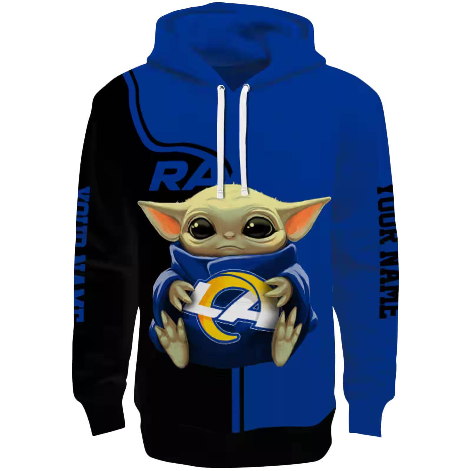 Customized Los Angeles Rams Baby Yoda Blue Black Hoodie