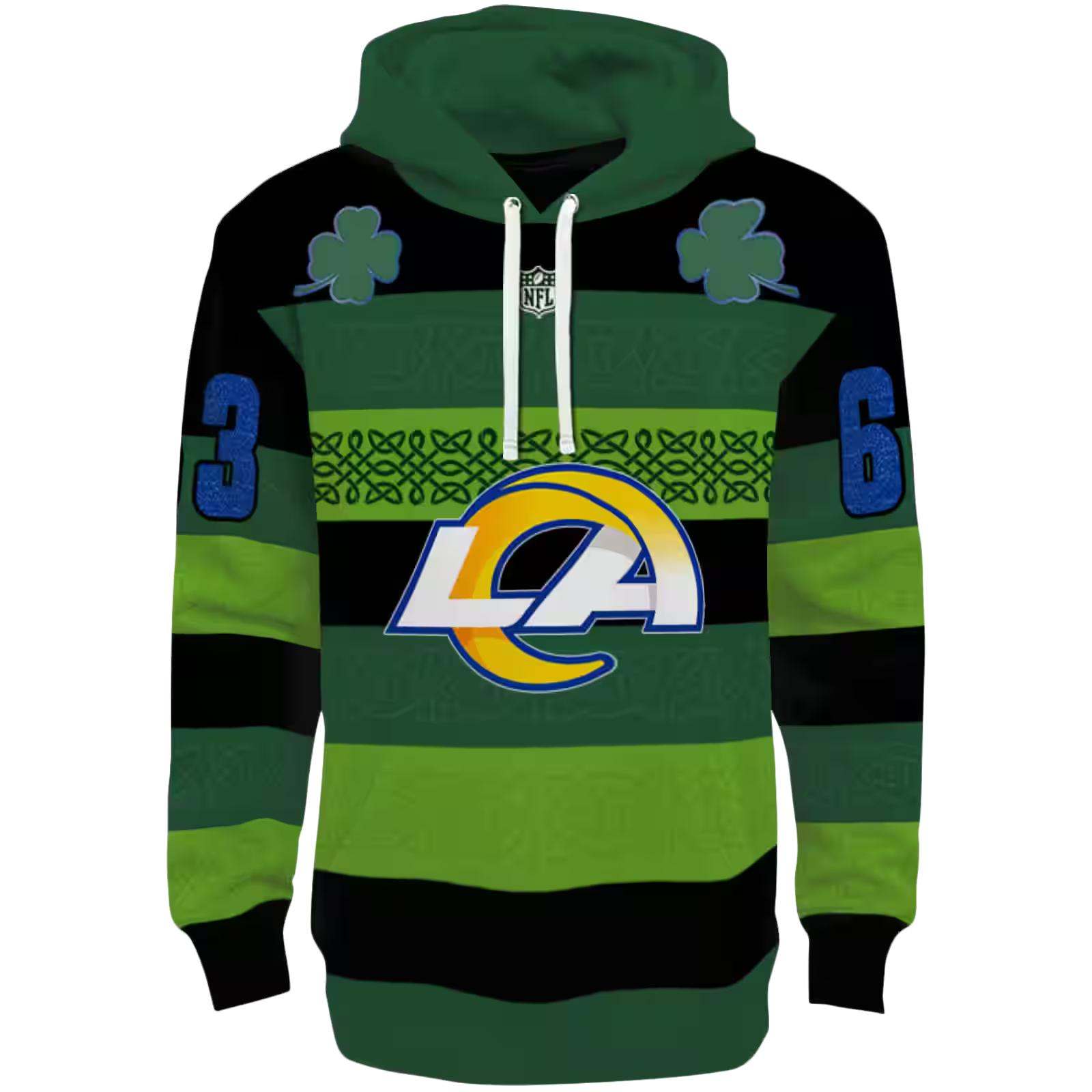 Customized Los Angeles Rams Celtic Patterns Green Hoodie