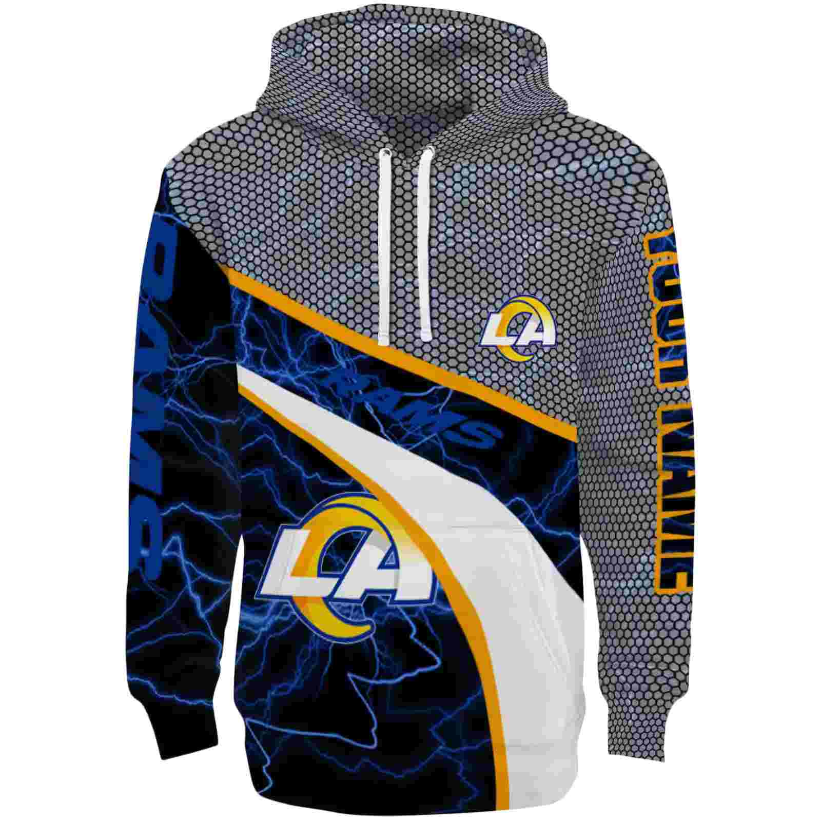 Customized Los Angeles Rams Hexagonal Mesh Blue Black Gray Hoodie