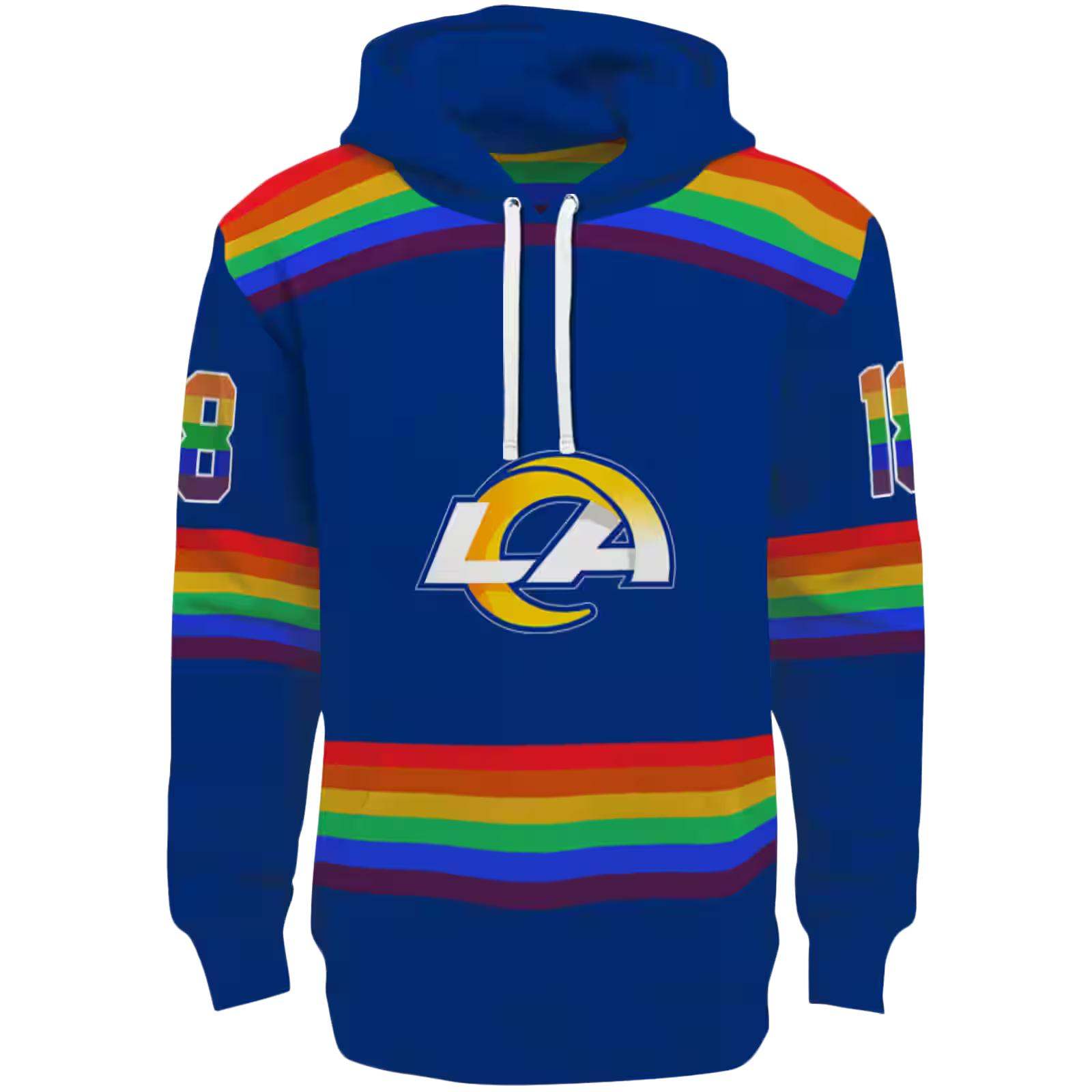 Customized Los Angeles Rams Rainbow Stripes Blue Hoodie