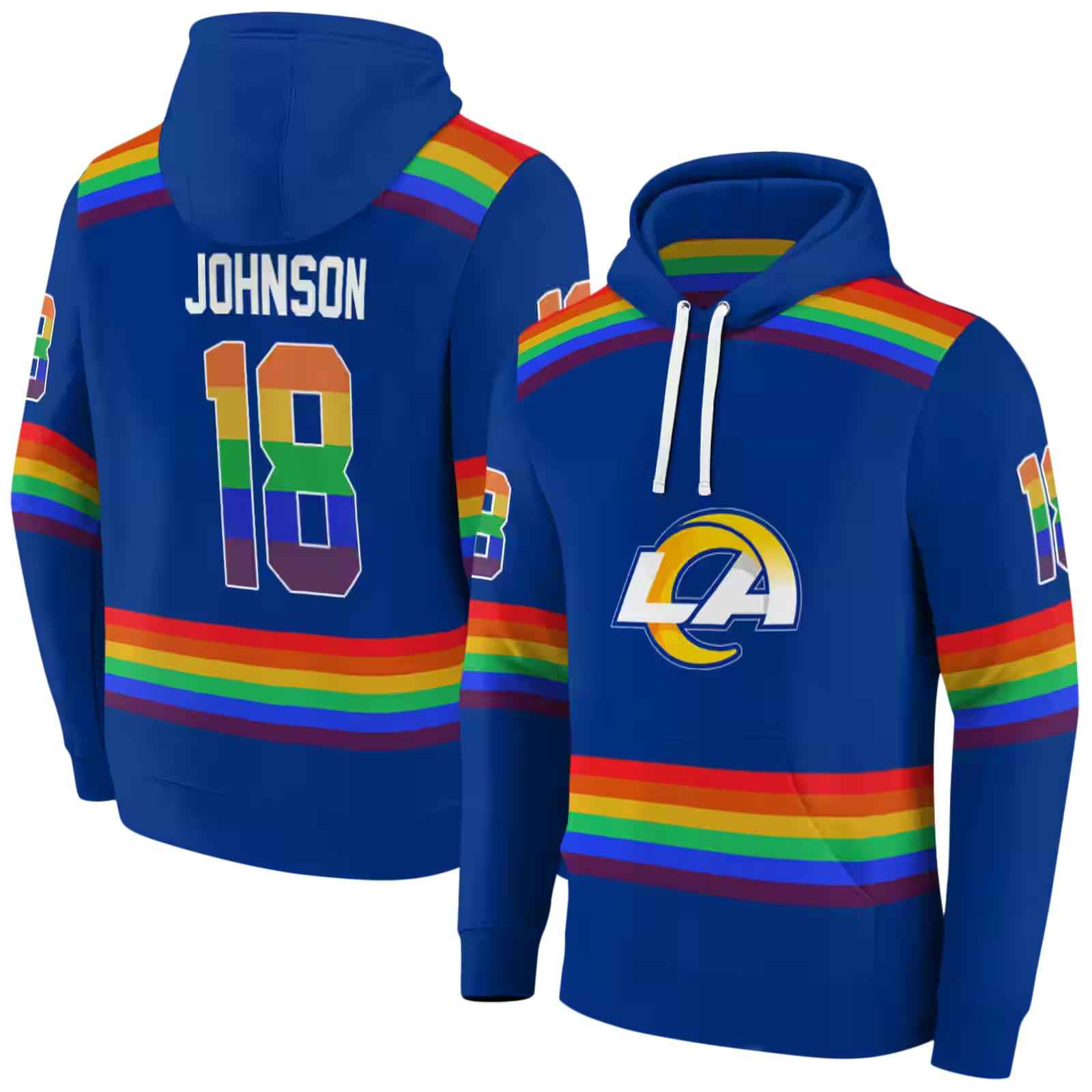 customized los angeles rams rainbow stripes blue hoodie fashion forward