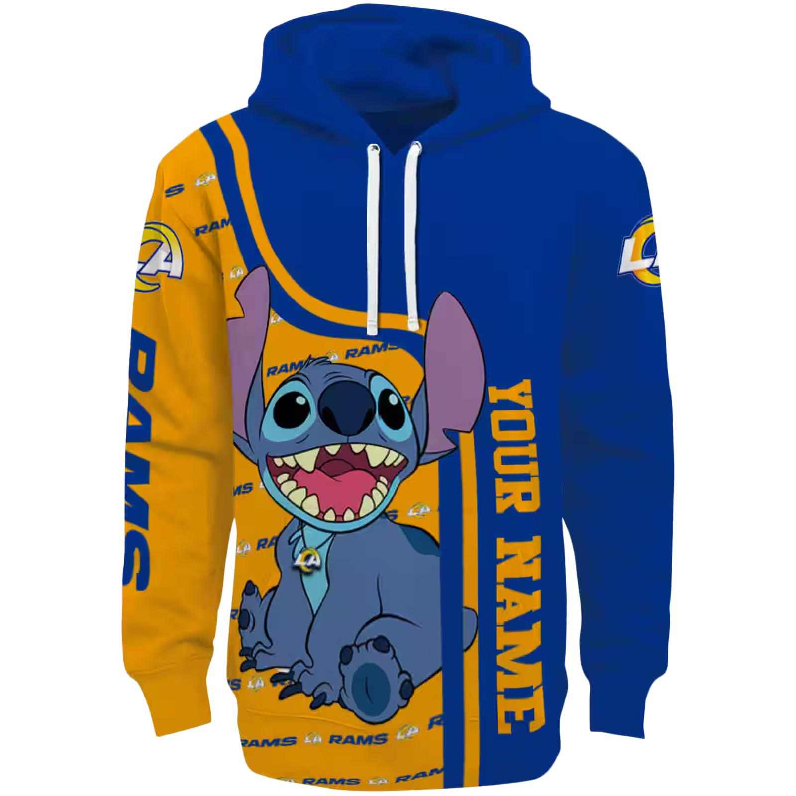 Customized Los Angeles Rams Stitch Blue Hoodie