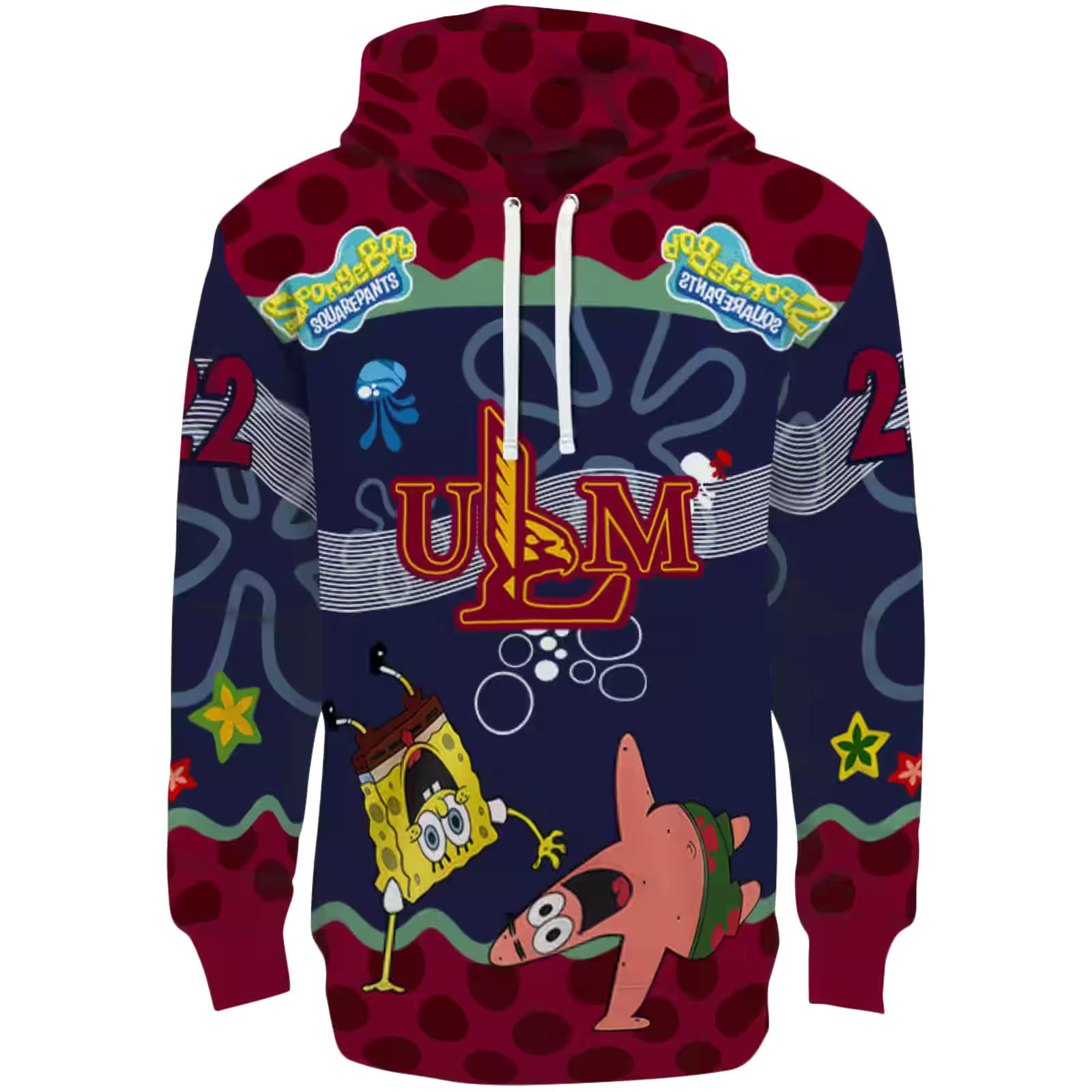 Customized Louisiana-Monroe Warhawks Spongebob Patrick Star Red Navy Hoodie