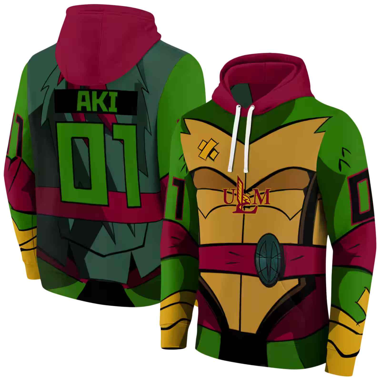 customized louisiana monroe warhawks superhero armor red green hoodie fashion forward