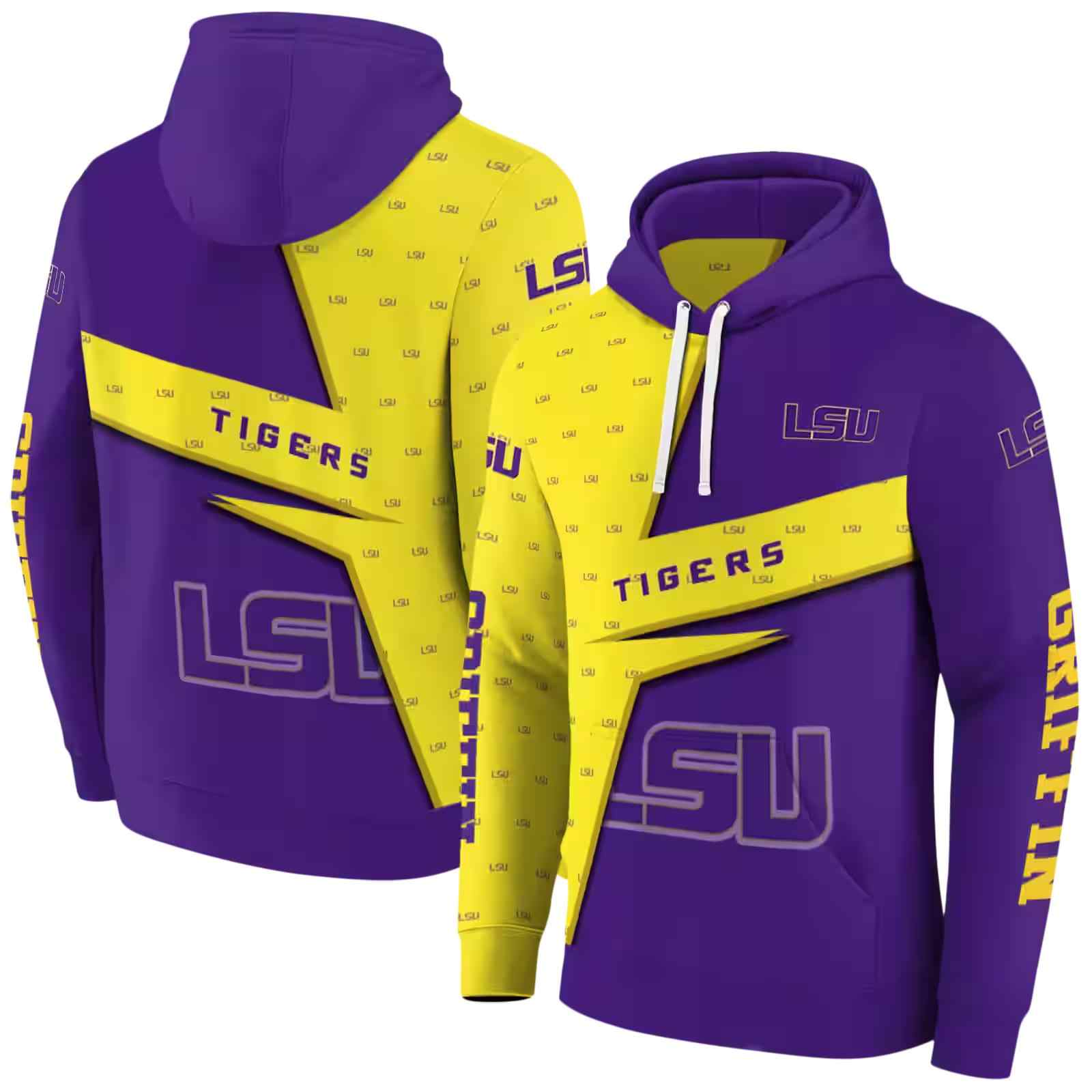 customized lsu tigers abstract shape purple hoodie fashion forward