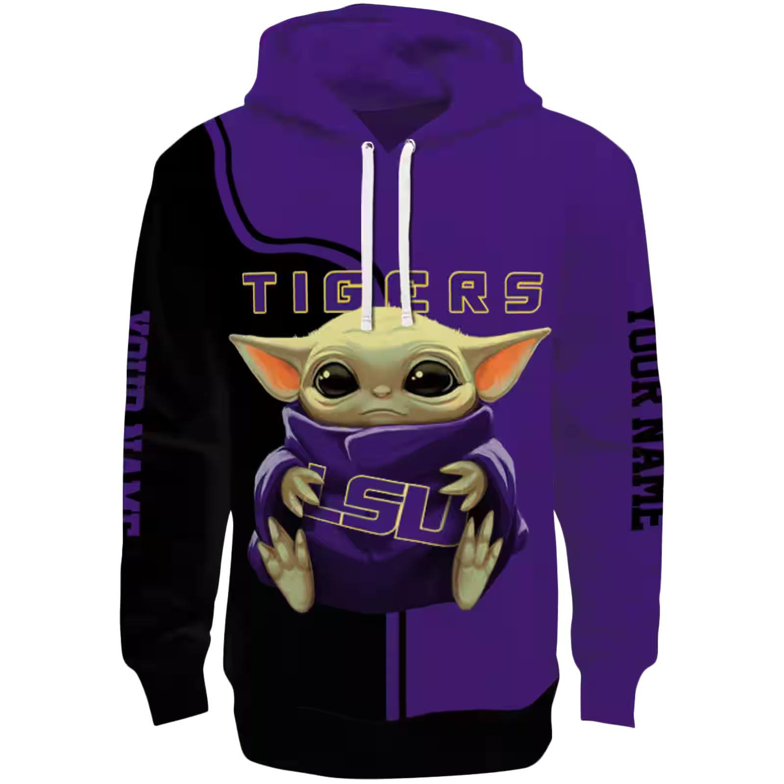 Customized LSU Tigers Baby Yoda Purple Black Hoodie