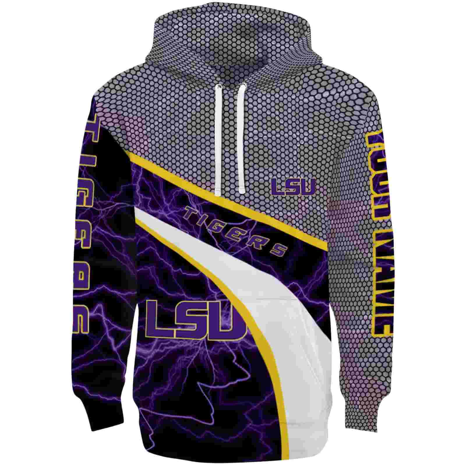 Customized LSU Tigers Hexagonal Mesh Purple Black Gray Hoodie