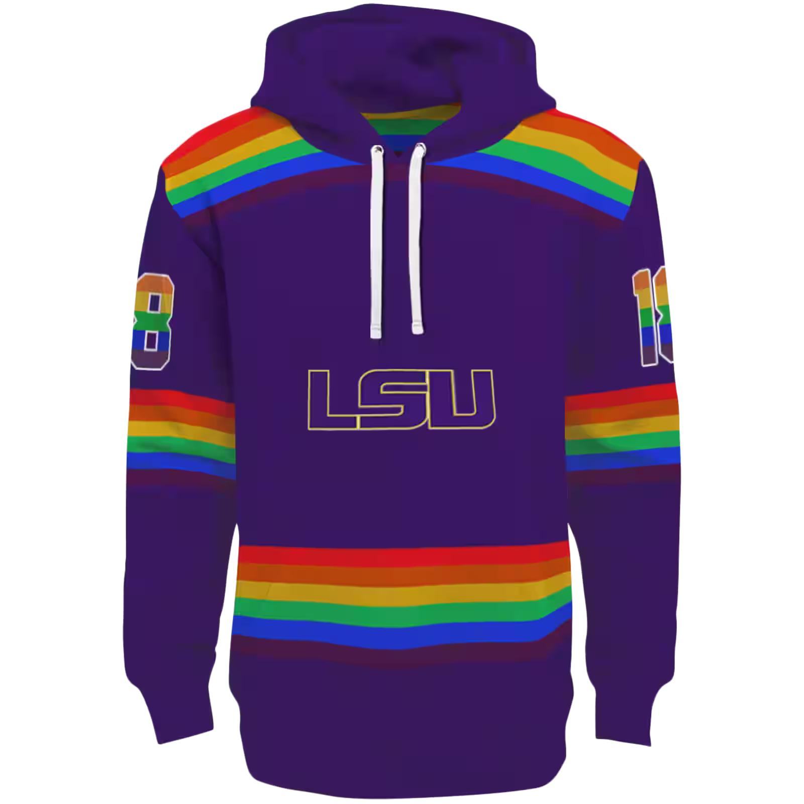 Customized LSU Tigers Rainbow Stripes Purple Hoodie