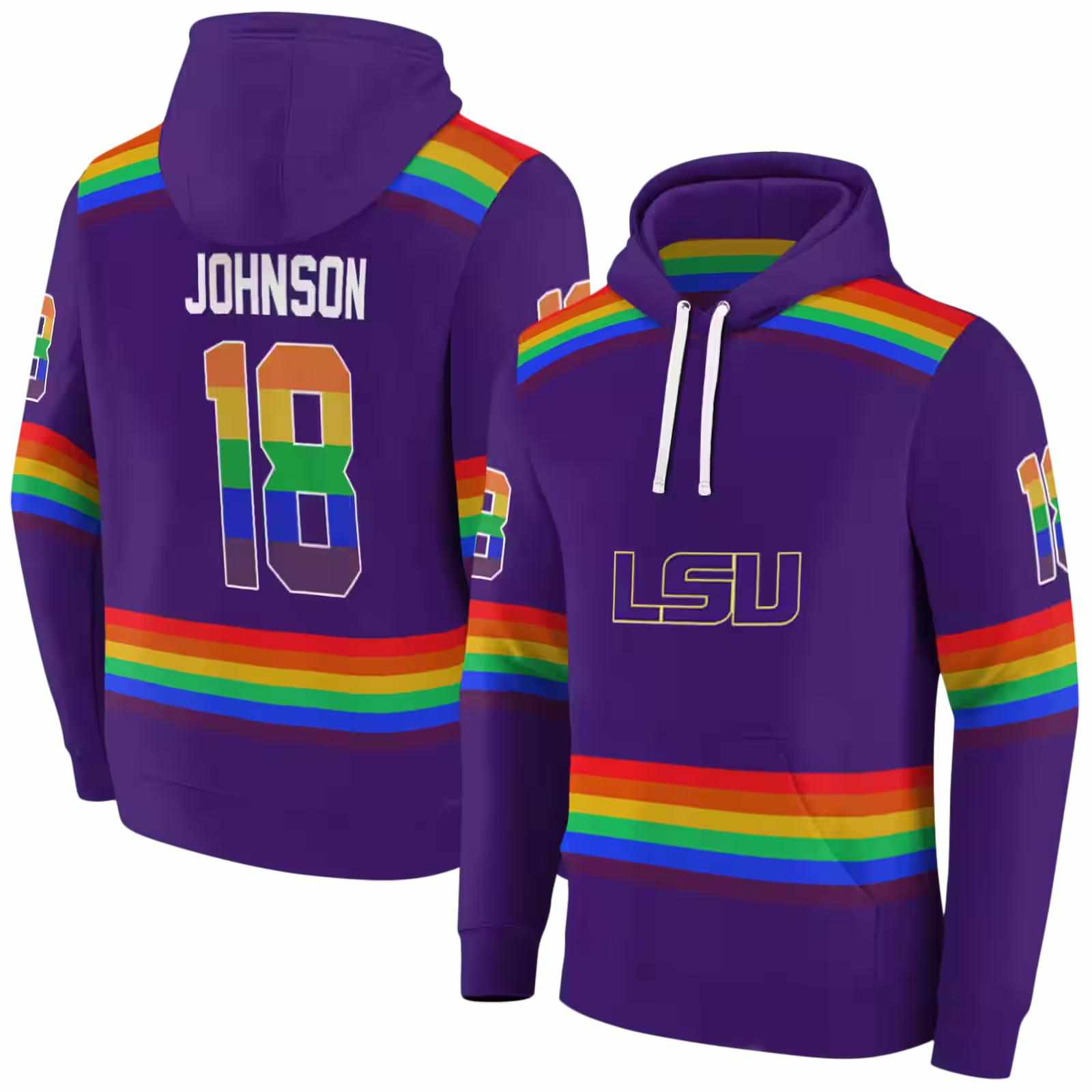 customized lsu tigers rainbow stripes purple hoodie fashion forward