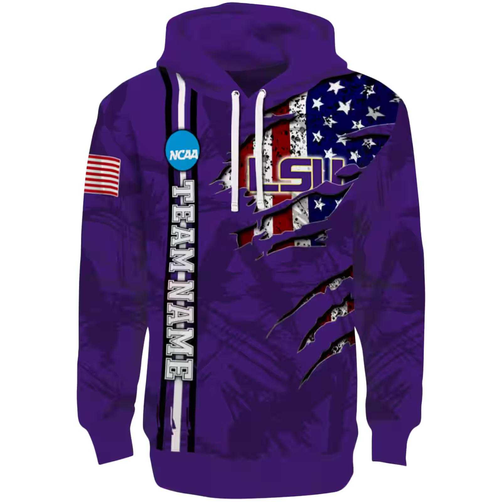 Customized LSU Tigers Ripped Flag Purple Hoodie