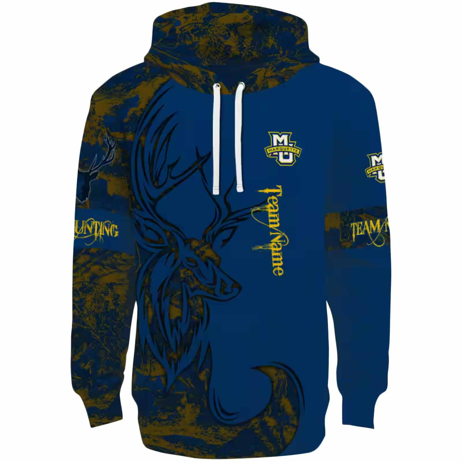 Customized Marquette Golden Eagles Deer Silhouette Blue Hoodie