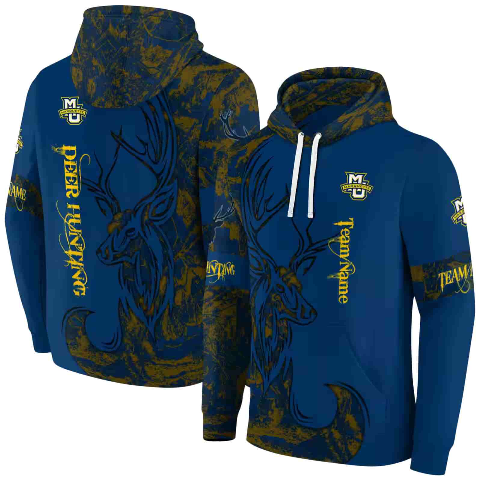 customized marquette golden eagles deer silhouette blue hoodie fashion forward