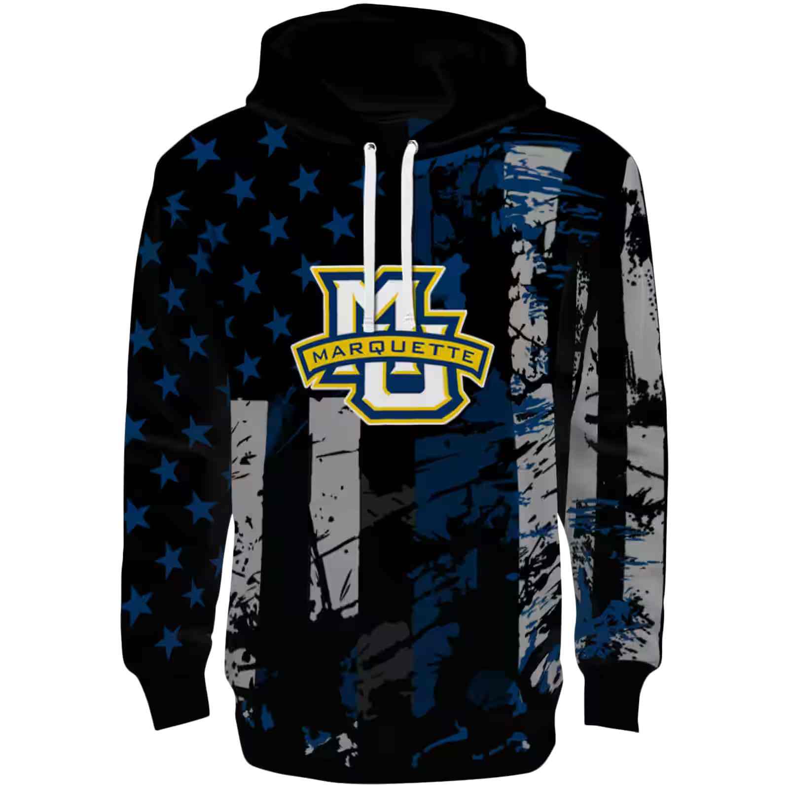 Customized Marquette Golden Eagles Distressed Flag Blue Black Hoodie