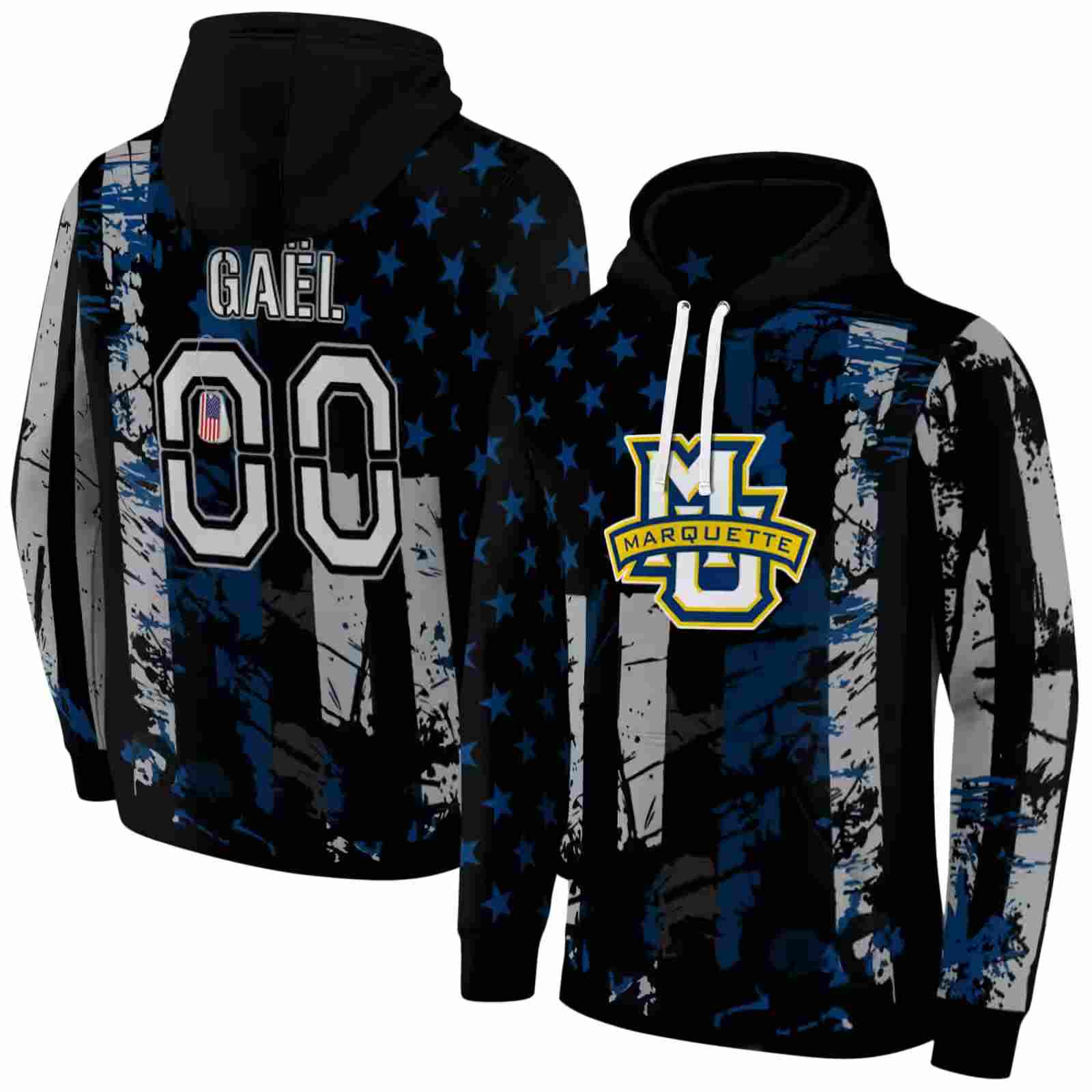 customized marquette golden eagles distressed flag blue black hoodie fashion forward