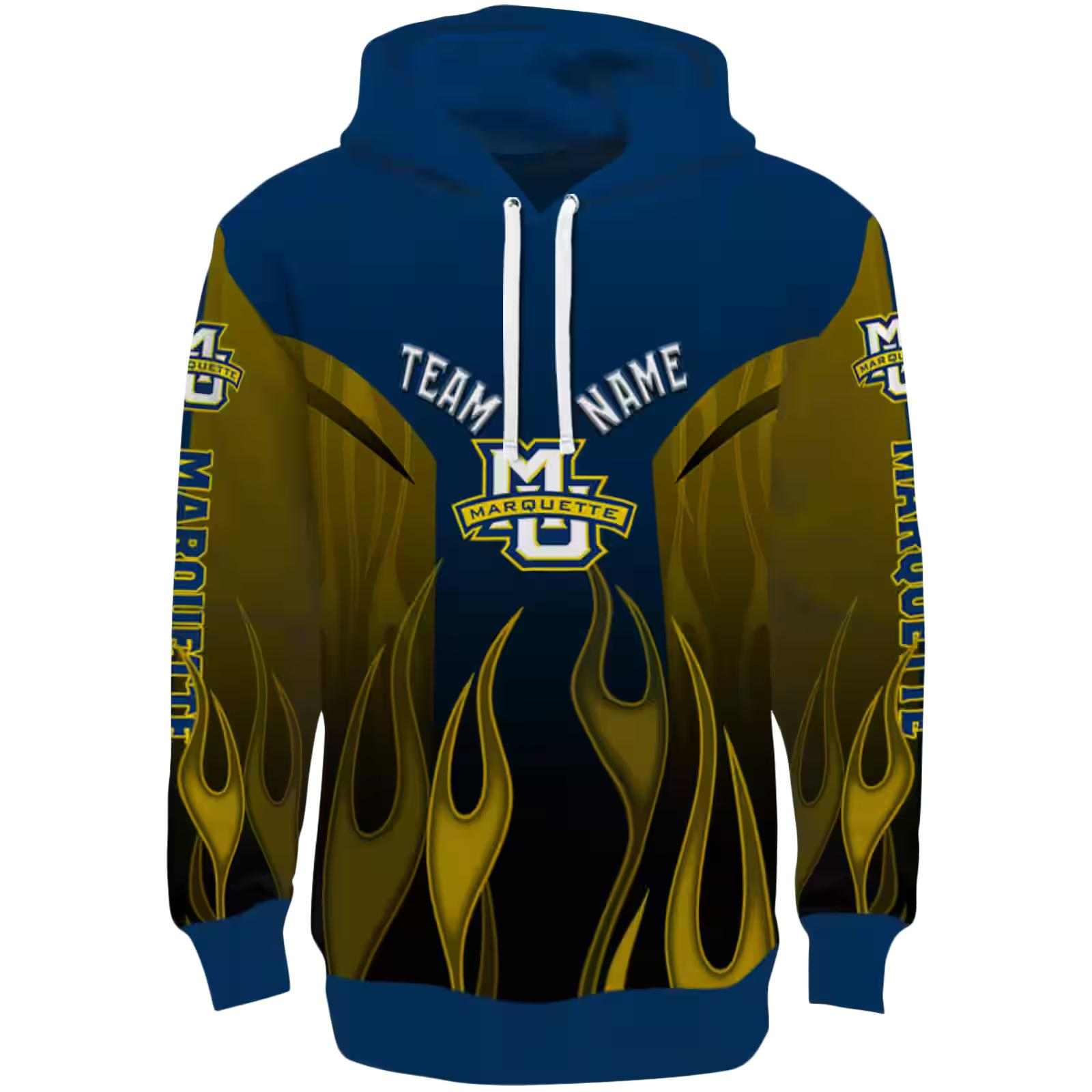 Customized Marquette Golden Eagles Flame Design Blue Hoodie