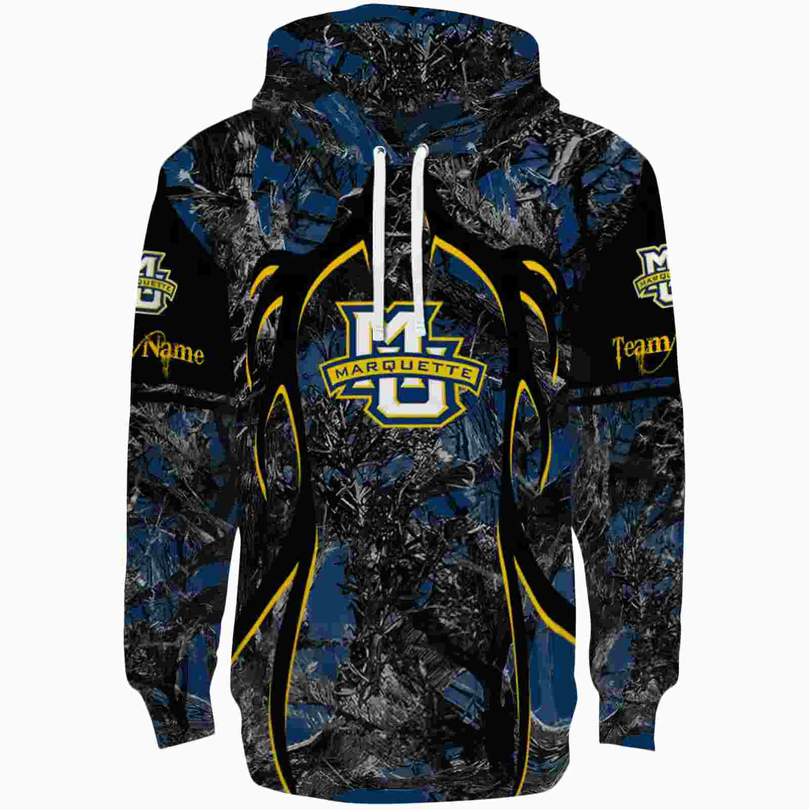 Customized Marquette Golden Eagles Hunting Theme Blue Black Hoodie