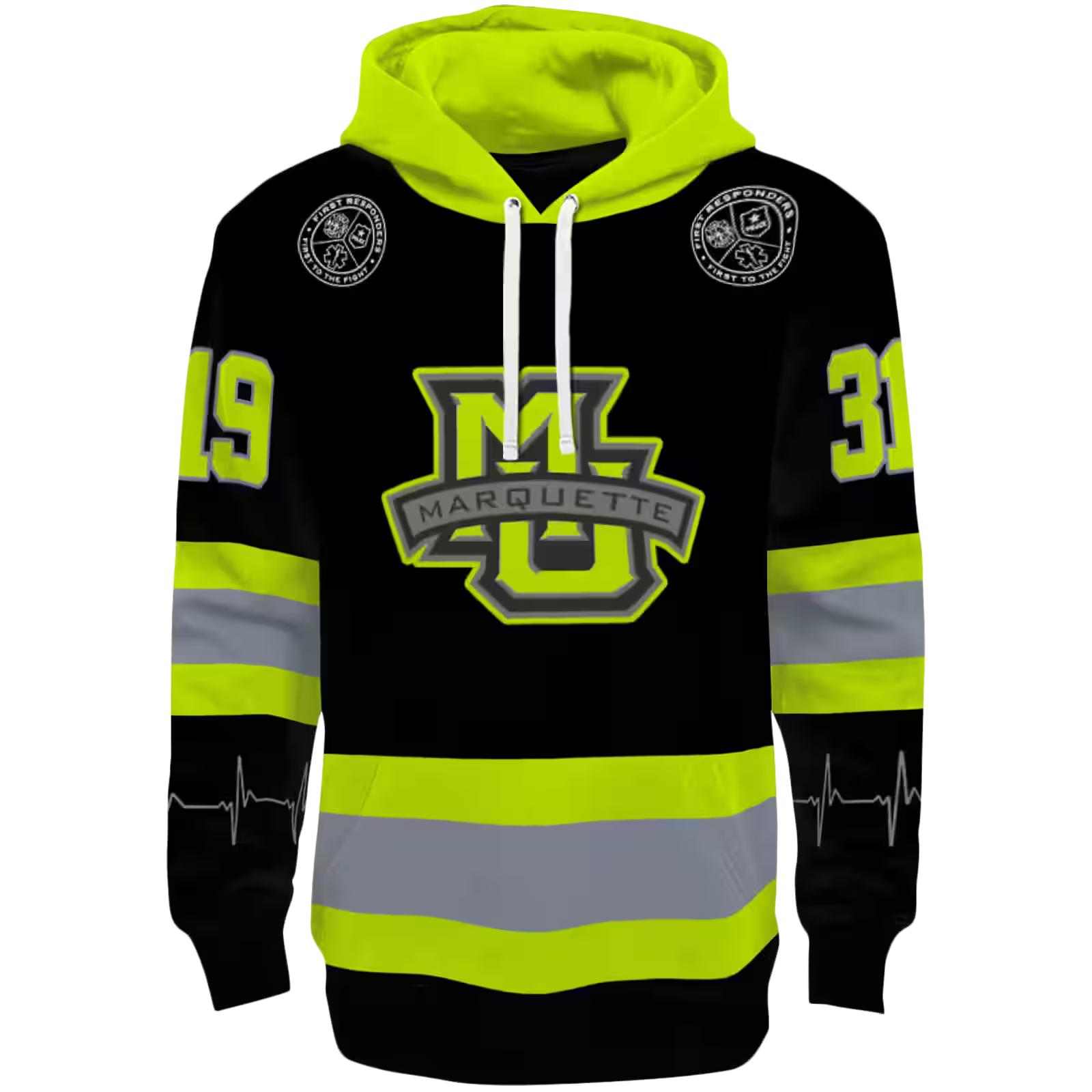 Customized Marquette Golden Eagles Safety Motif Black Neon Green Hoodie