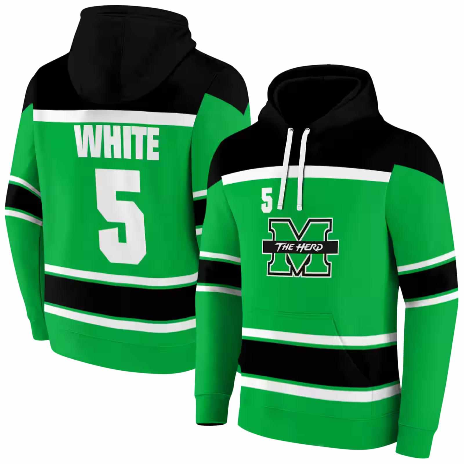customized marshall thundering herd striped pattern green hoodie fashion forward
