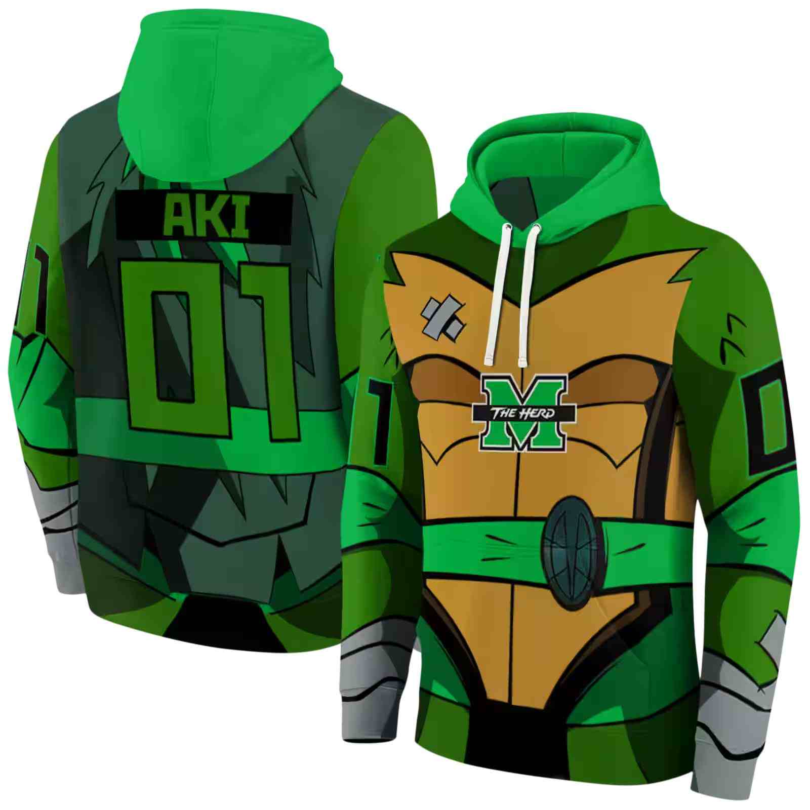 customized marshall thundering herd superhero armor green hoodie fashion forward