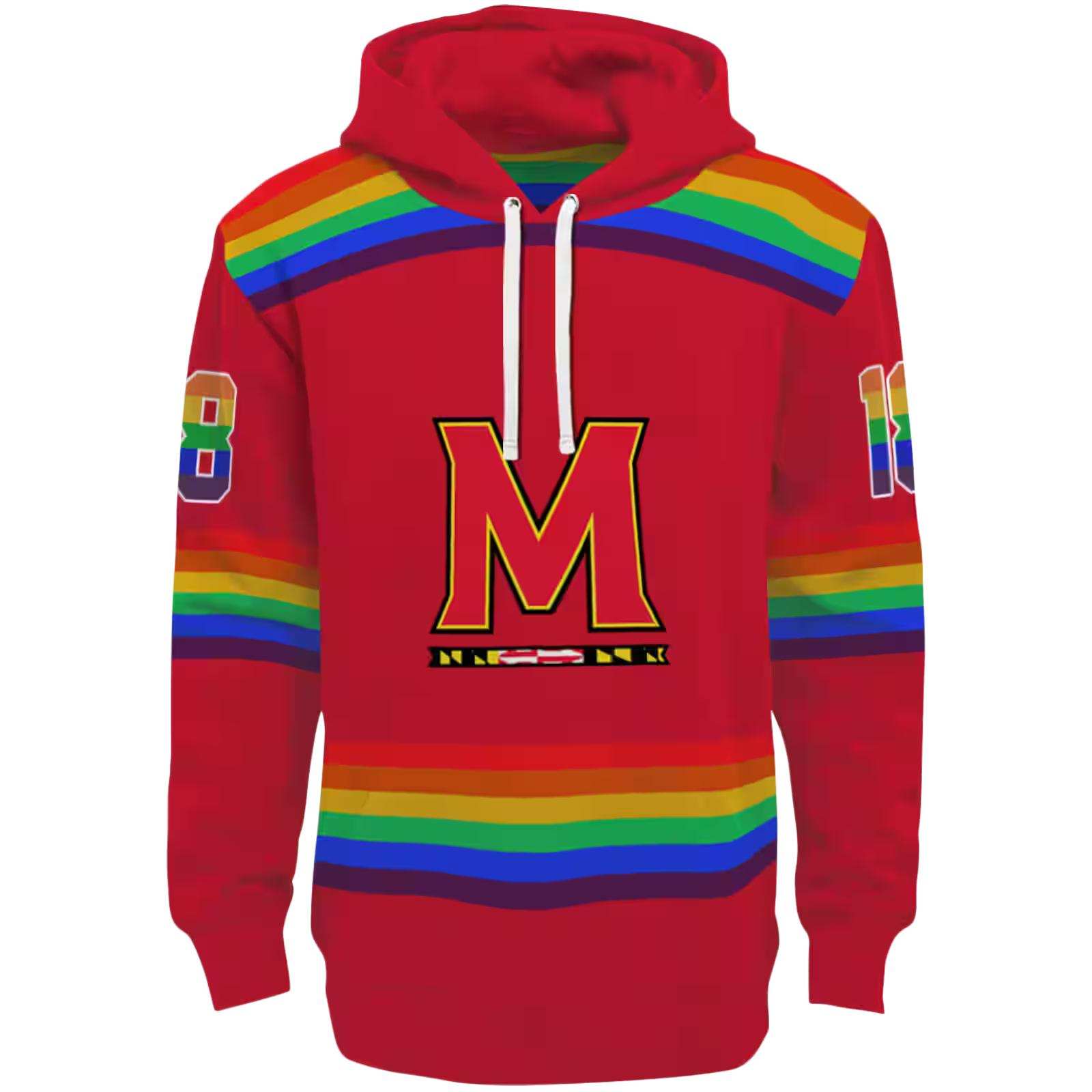 Customized Maryland Terrapins Rainbow Stripes Red Hoodie