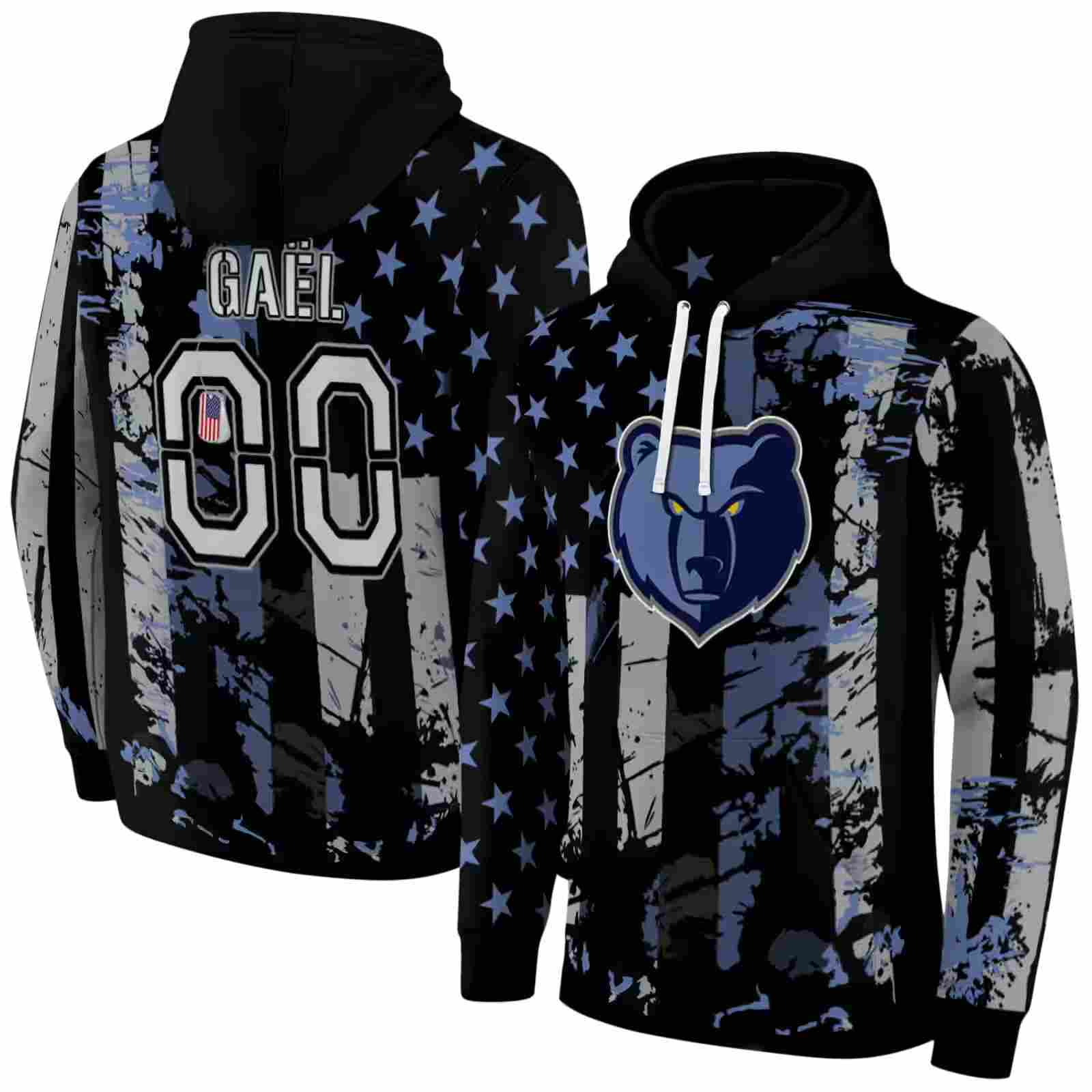 customized memphis grizzlies distressed flag blue black hoodie fashion forward