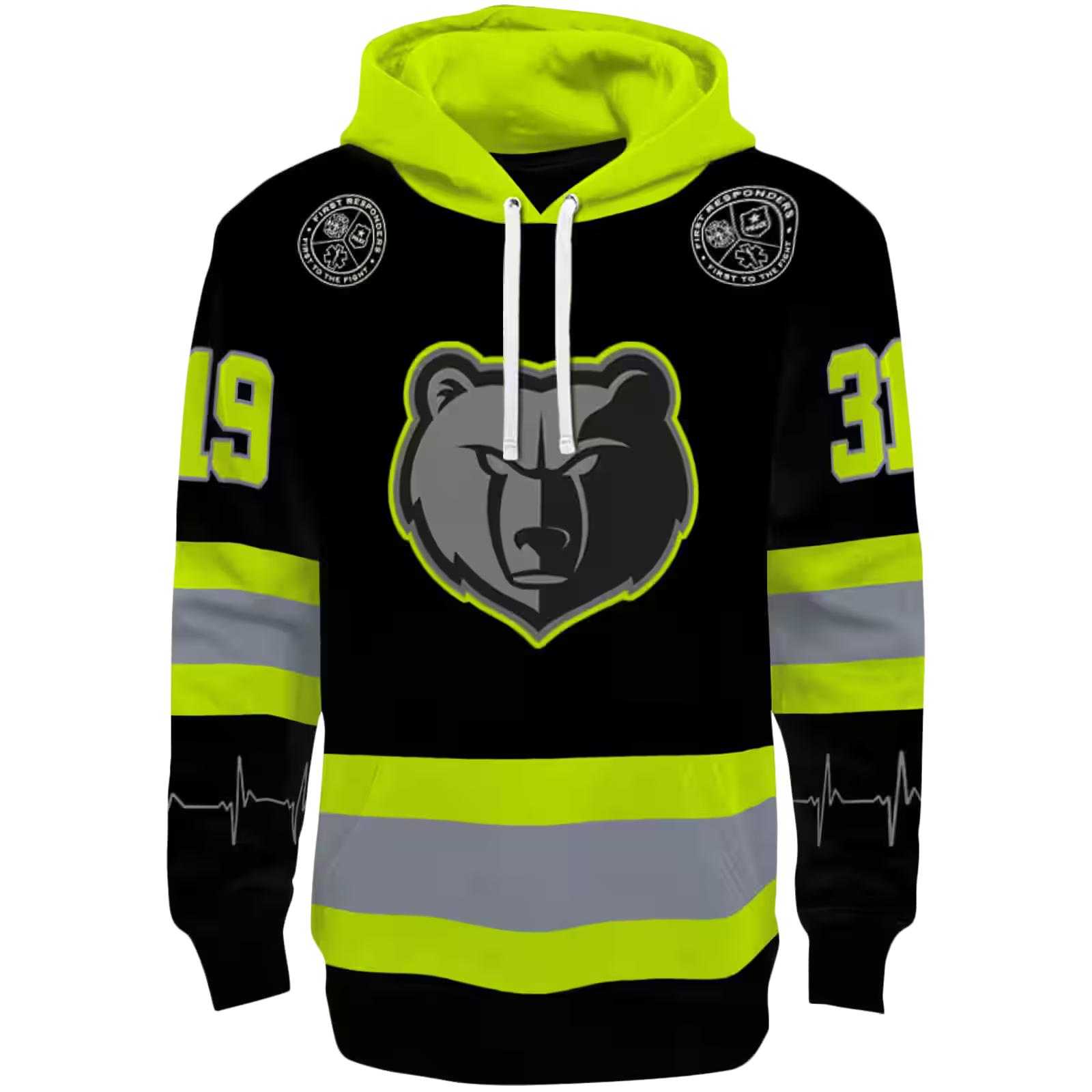 Customized Memphis Grizzlies Safety Motif Black Neon Green Hoodie